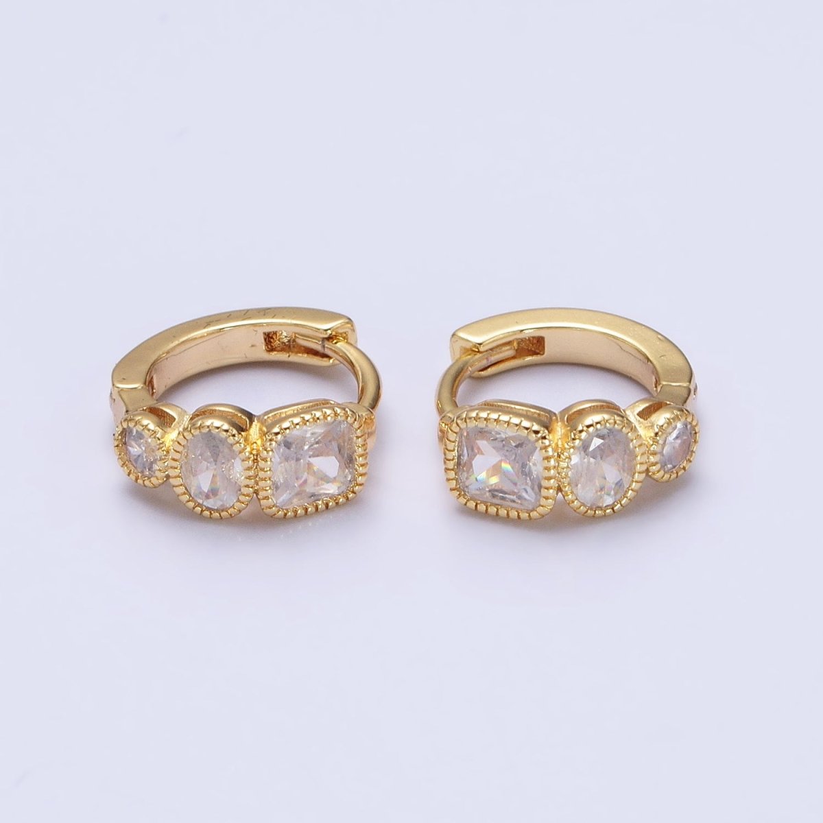 Dainty Geometric Cubic Stone Huggie Earring Square Oval Round CZ Hoop Earring AB755 AB756
