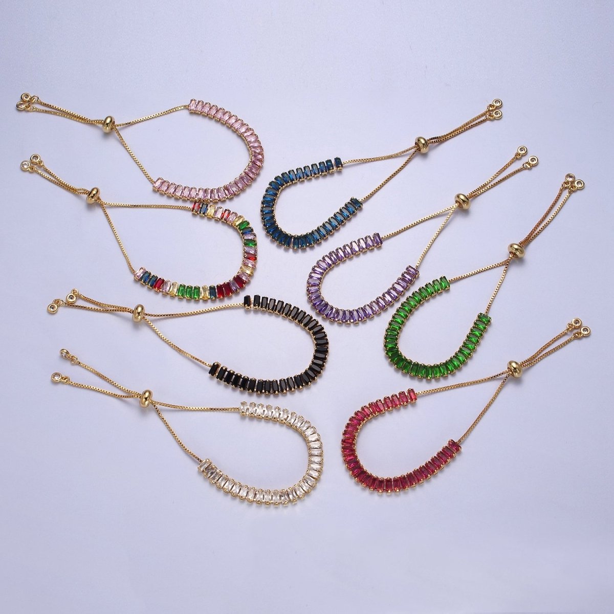 Dainty Gold Adjustable Baguette Tennis Bracelet CZ Tennis Bracelet Cubic Zirconia Bracelet | WA-896 to WA-903 Clearance Pricing