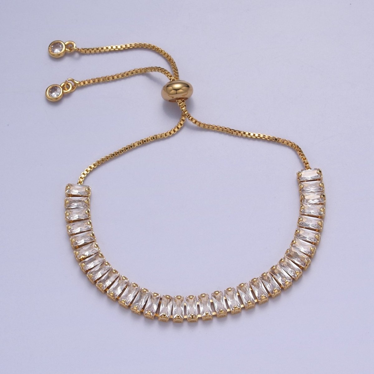 Dainty Gold Adjustable Baguette Tennis Bracelet CZ Tennis Bracelet Cubic Zirconia Bracelet | WA-896 to WA-903 Clearance Pricing