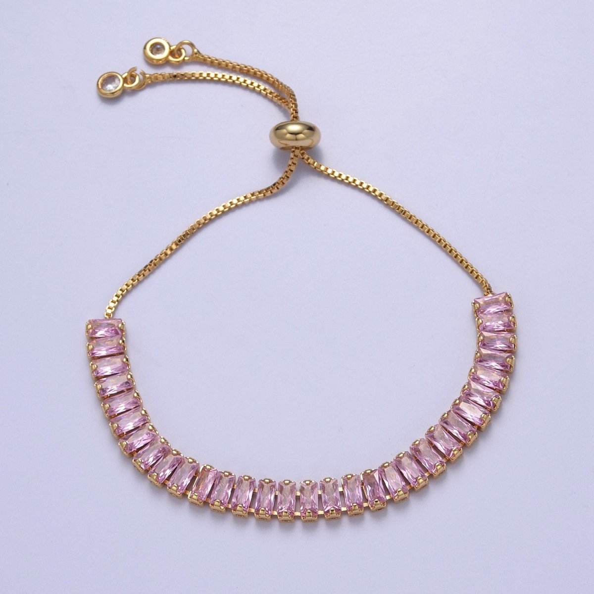 Dainty Gold Adjustable Baguette Tennis Bracelet CZ Tennis Bracelet Cubic Zirconia Bracelet | WA-896 to WA-903 Clearance Pricing