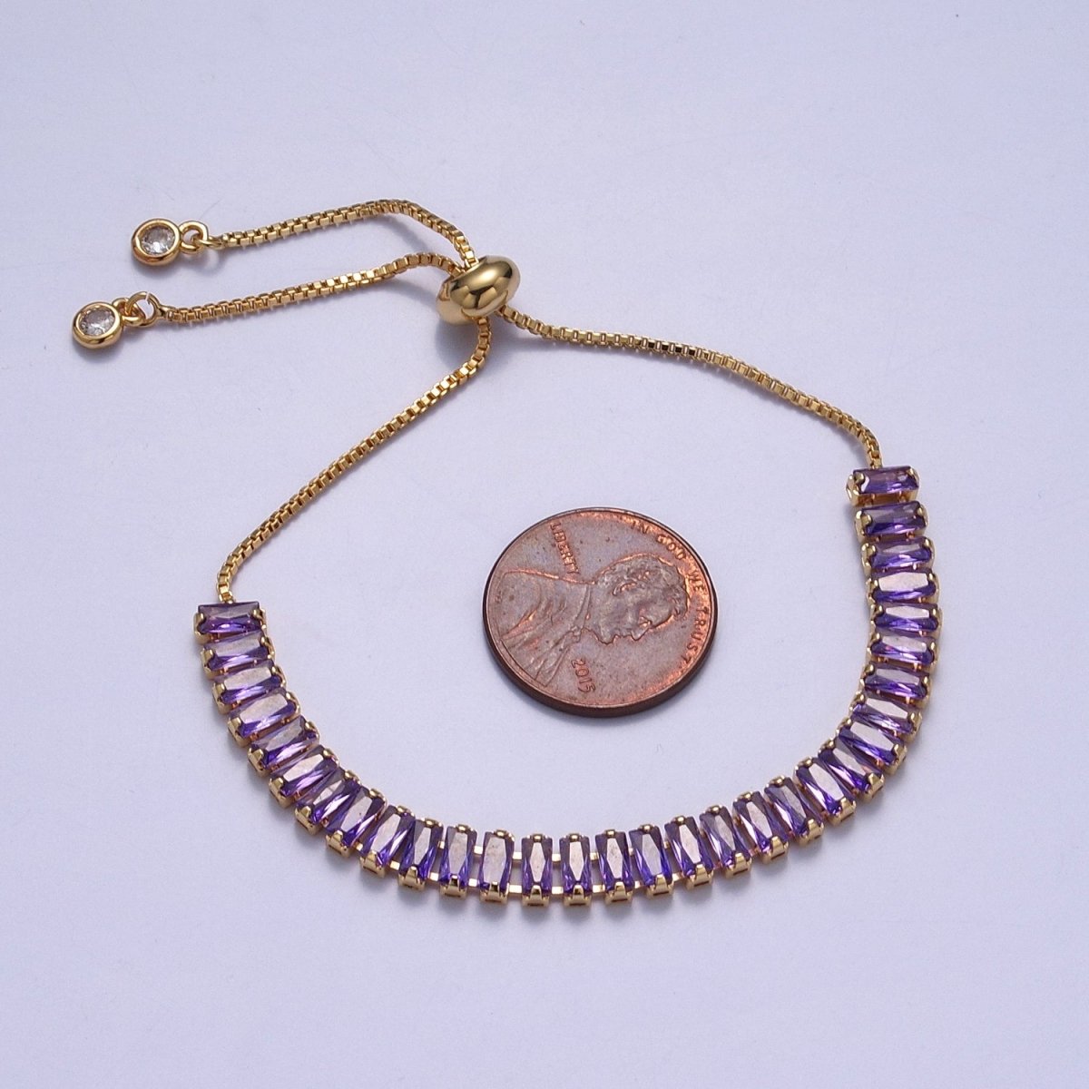 Dainty Gold Adjustable Baguette Tennis Bracelet CZ Tennis Bracelet Cubic Zirconia Bracelet | WA-896 to WA-903 Clearance Pricing