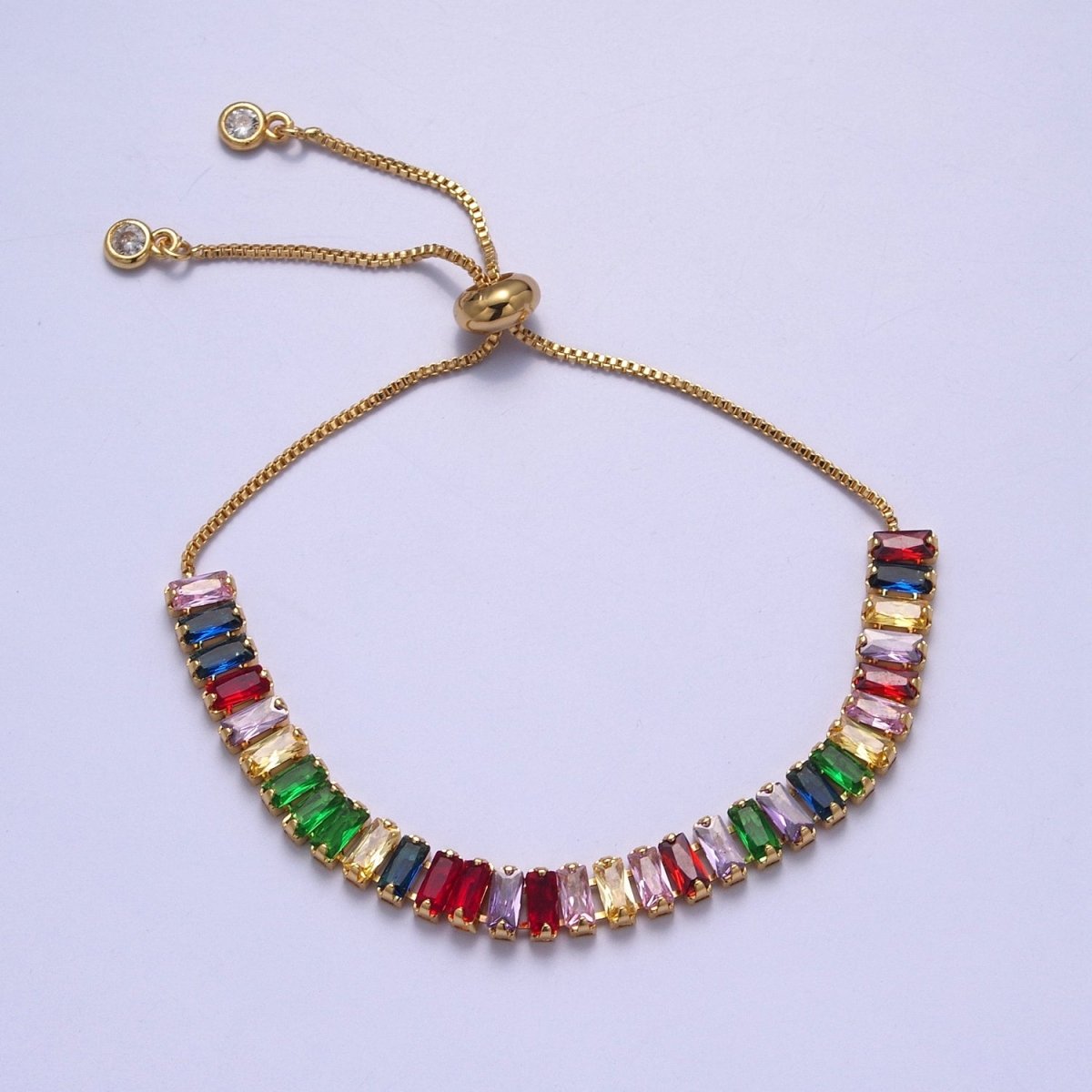 Dainty Gold Adjustable Baguette Tennis Bracelet CZ Tennis Bracelet Cubic Zirconia Bracelet | WA-896 to WA-903 Clearance Pricing