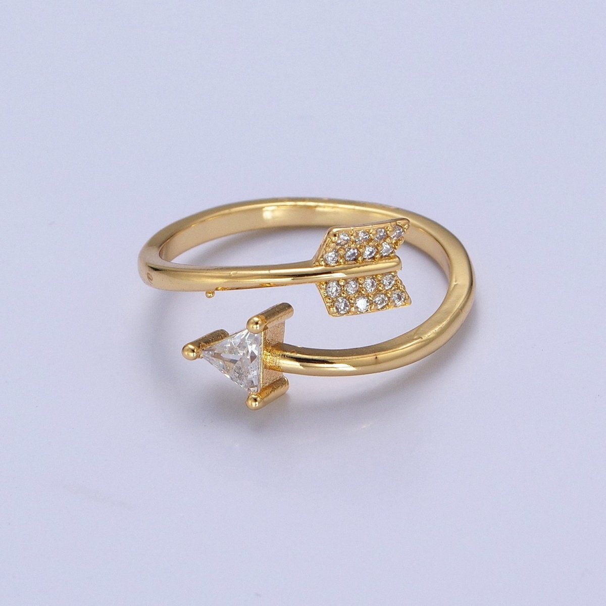 Dainty Gold Arrow Ring Wrap Ring, Adjustable Arrow Open ring, Sideways Arrow ring open with CZ O-2137 - DLUXCA