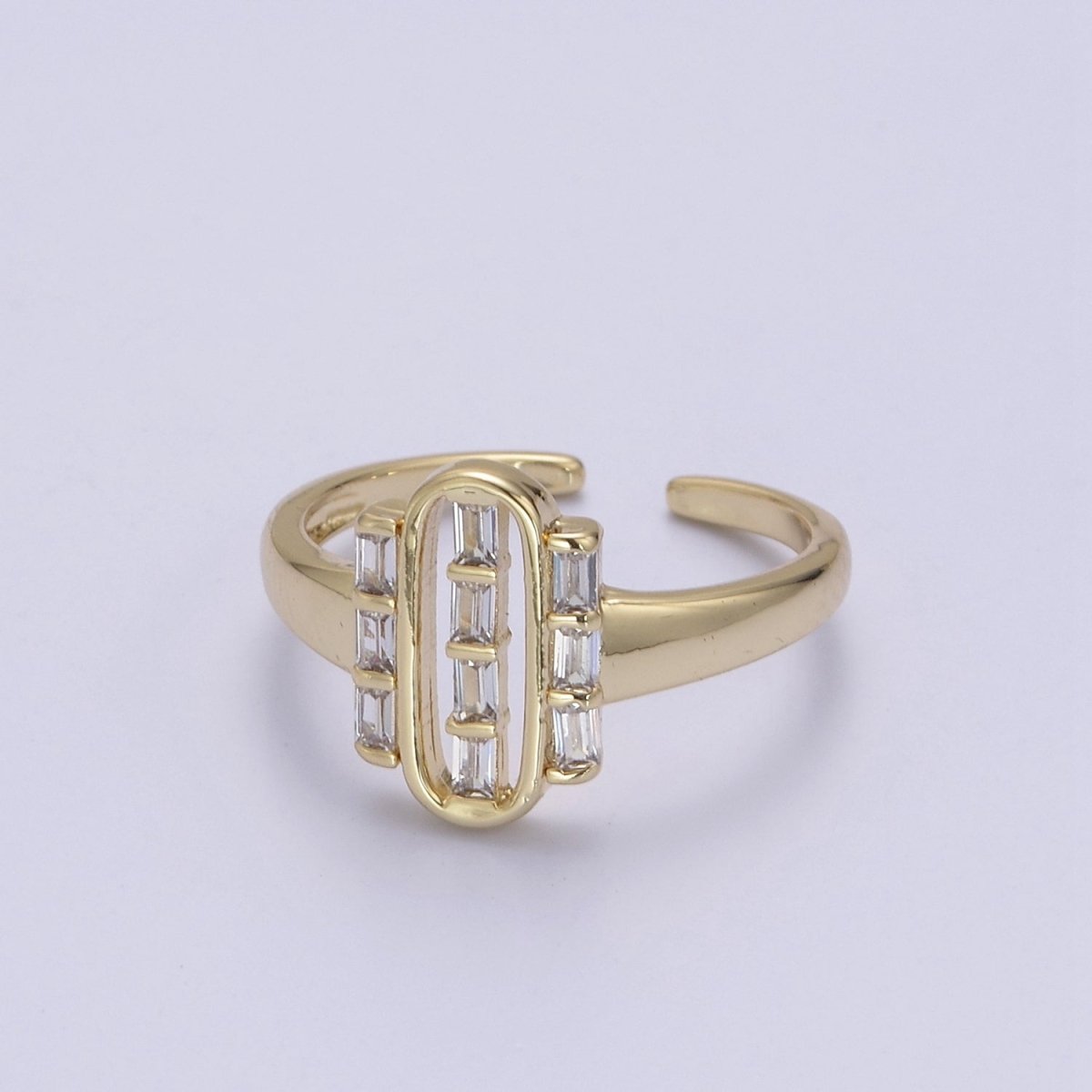 Dainty Gold Baguette Ring for Stackable Jewelry Green / Clear Cz Pill Ring U-472 U-473
