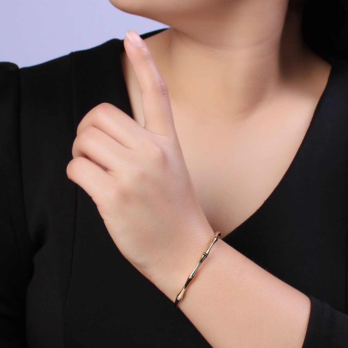 Dainty Gold bamboo bangle bracelet Open Cuff Bracelet Adjustable Stackable jewelry Wholesale Fashion Jewelry | WA-696 WA-697 Clearance Pricing