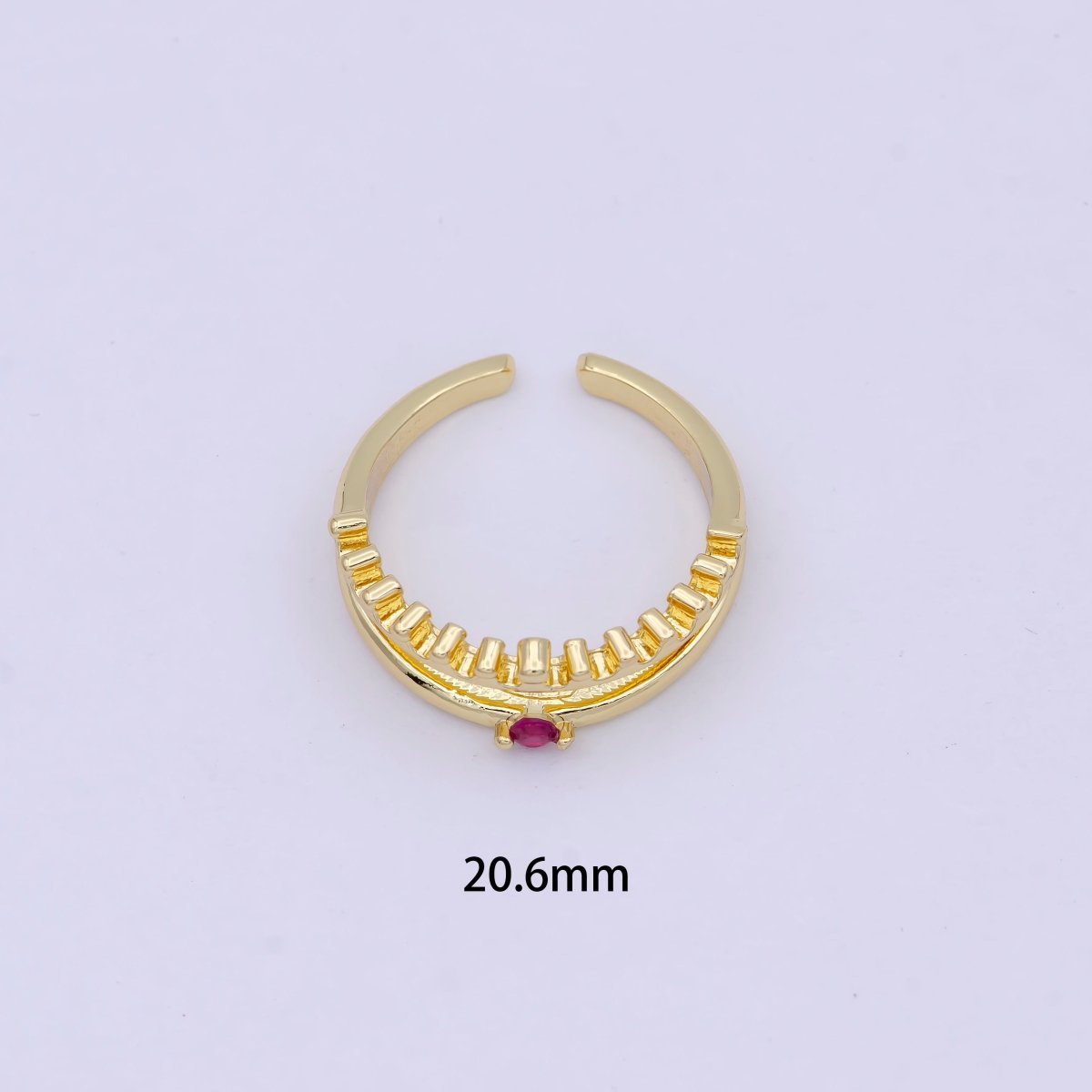 Dainty Gold Band Fuchsia Pink Cz Ring Open Adjustable Stackable Jewelry S-311 - DLUXCA