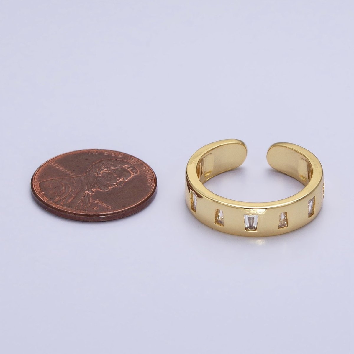 Dainty Gold Band Ring with Baguette CZ Stone For Stackable Ring R-242 - DLUXCA