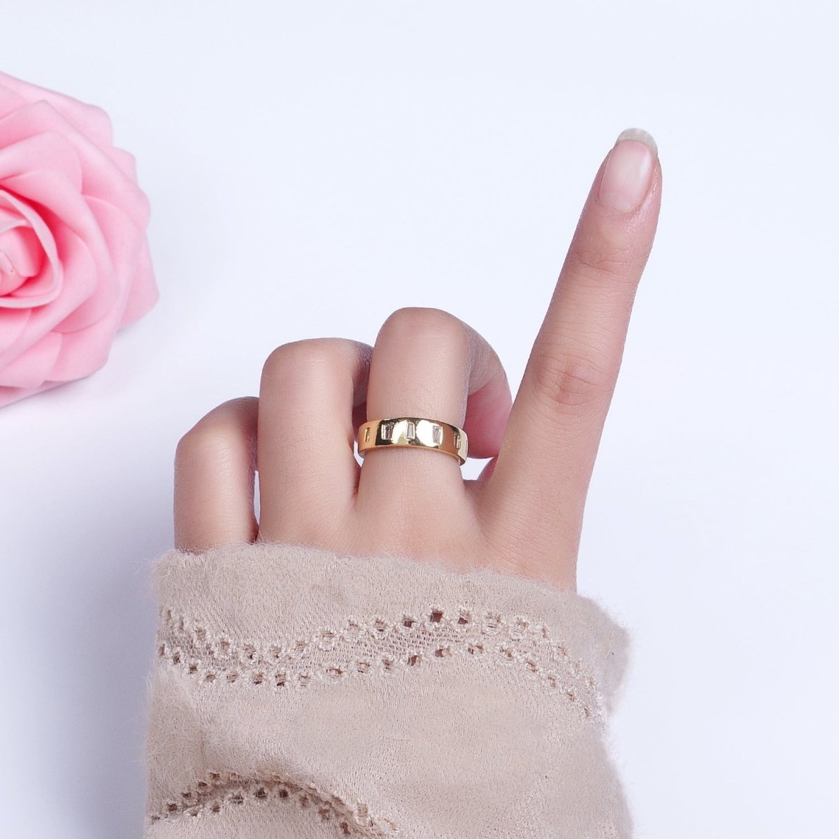 Dainty Gold Band Ring with Baguette CZ Stone For Stackable Ring R-242 - DLUXCA
