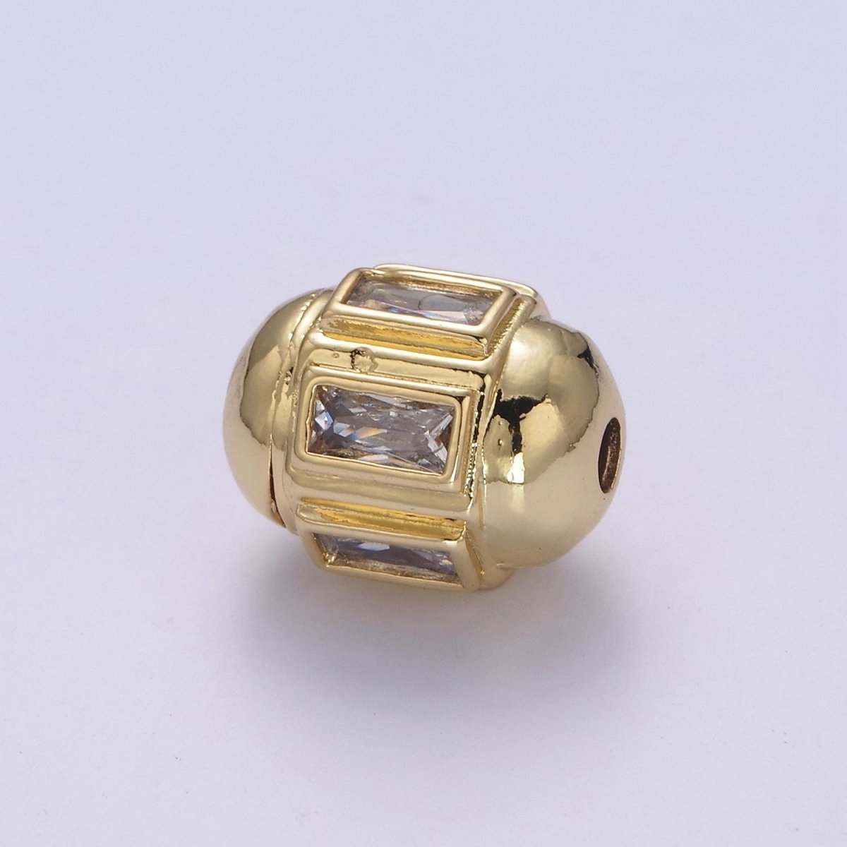 Dainty Gold Barrel Bead Spacer Cubic Zirconia 15x12mm for Bracelet Component  B-105, B-106