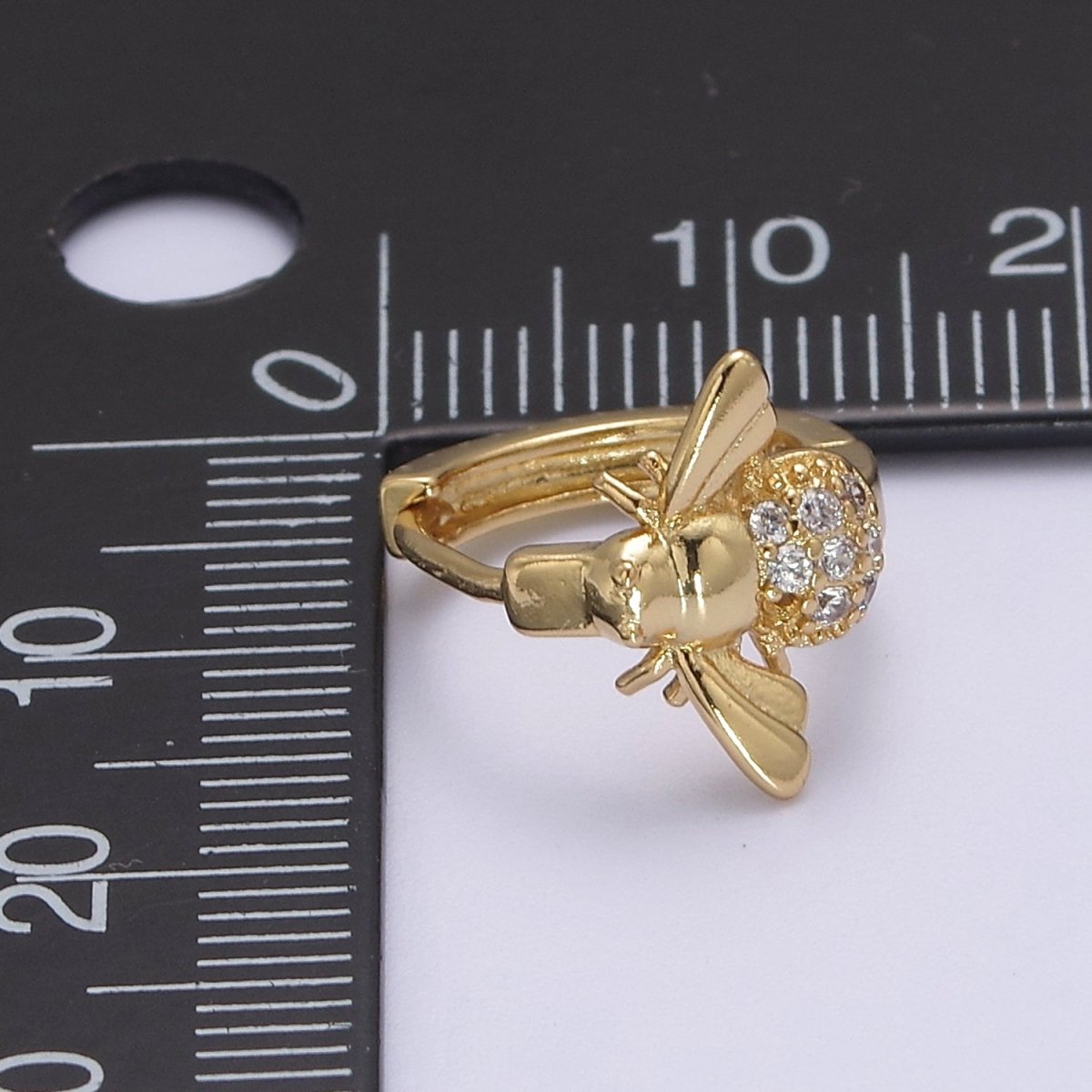 Dainty Gold Bee Hoop Earring 14mm Huggie Bumble Bee Earring V-137 - DLUXCA