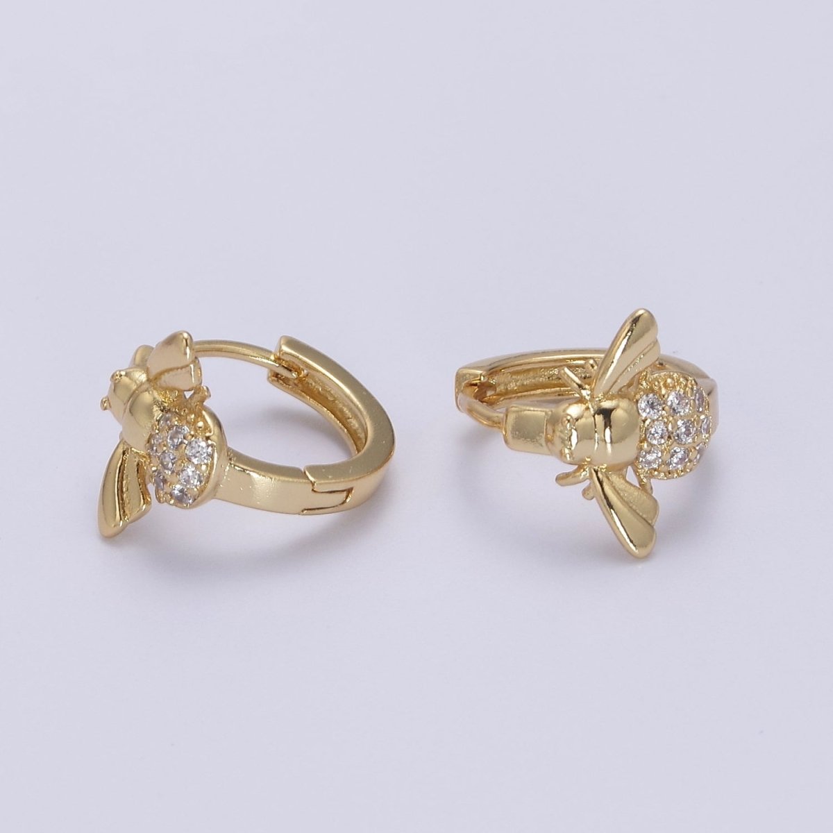 Dainty Gold Bee Hoop Earring 14mm Huggie Bumble Bee Earring V-137 - DLUXCA