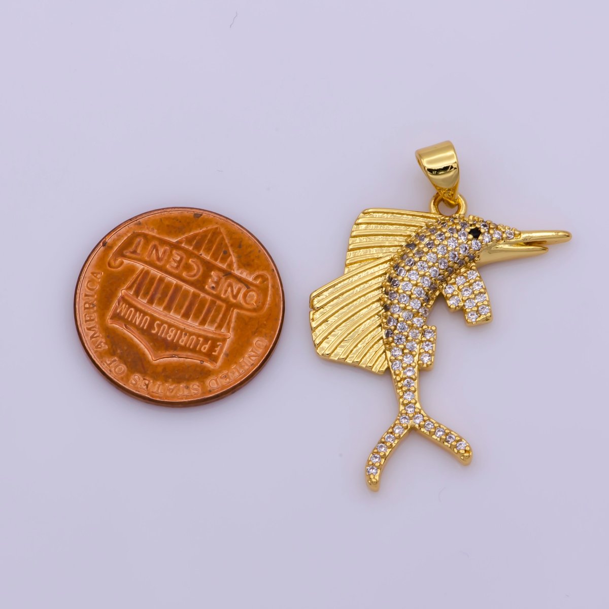 Dainty Gold Blue Marlin Fish Pendant N-1347