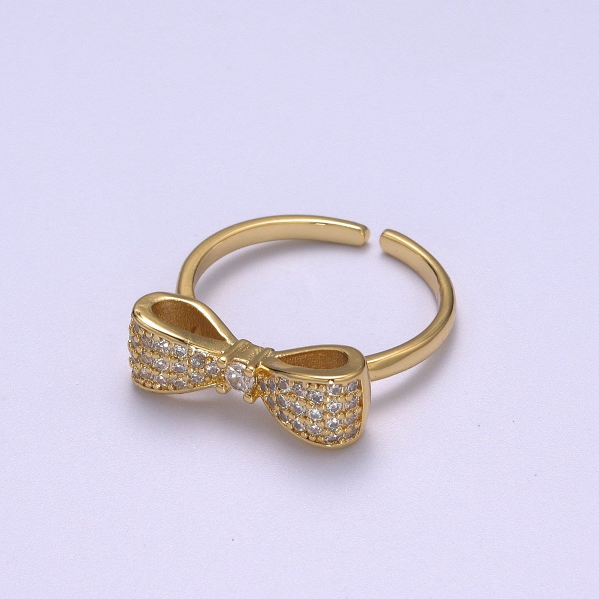 Dainty Gold Bow ring, Gold Minimalist Ring, Dainty Stackable Rings, Open Adjustable Ring CZ Ribbon Kawaii Cute Ring S-166