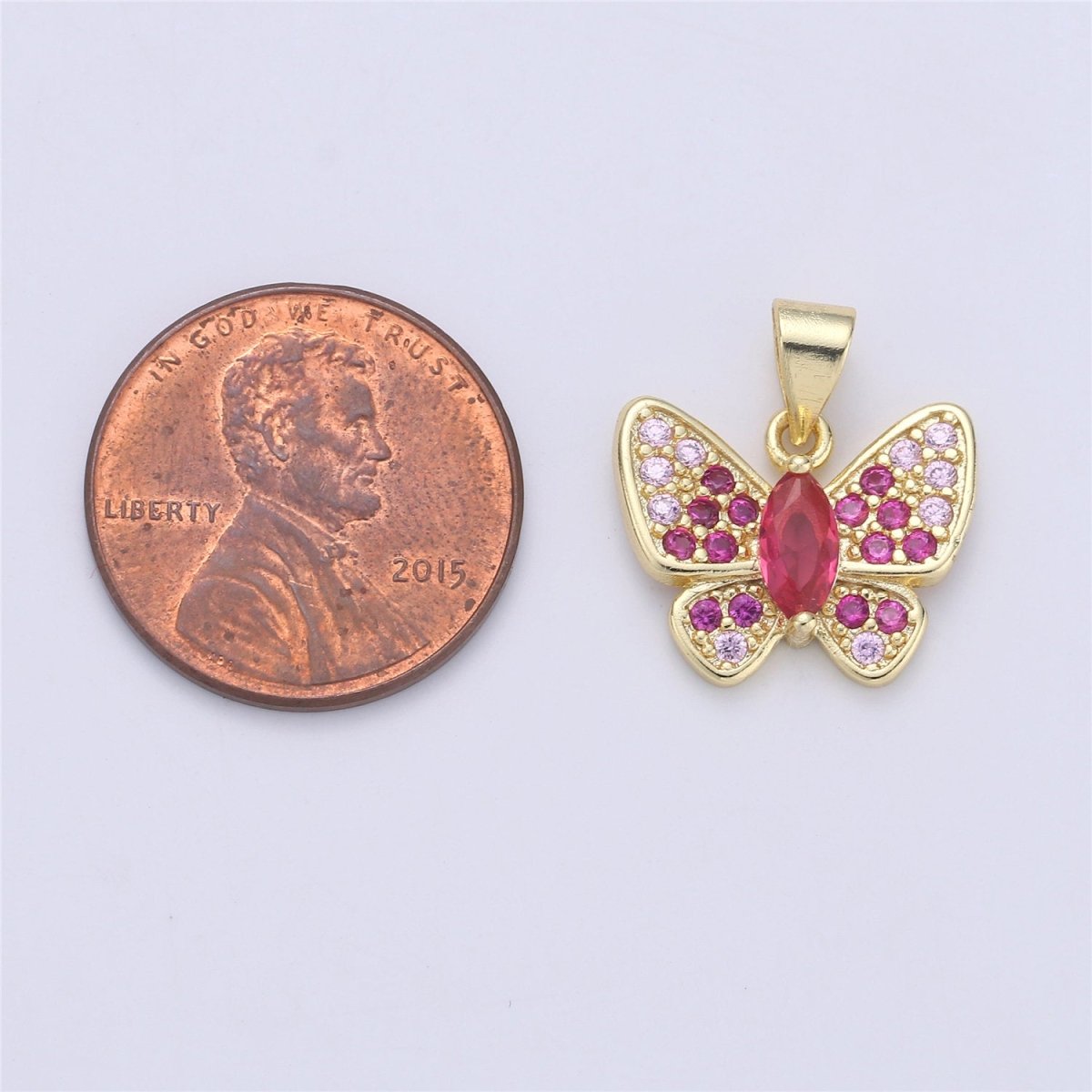Dainty Gold Butterfly Charm - 14k Gold Filled Charm - 17X16mm - Butterfly Pendants - Micro Pave Charms Cubic Charms C-796