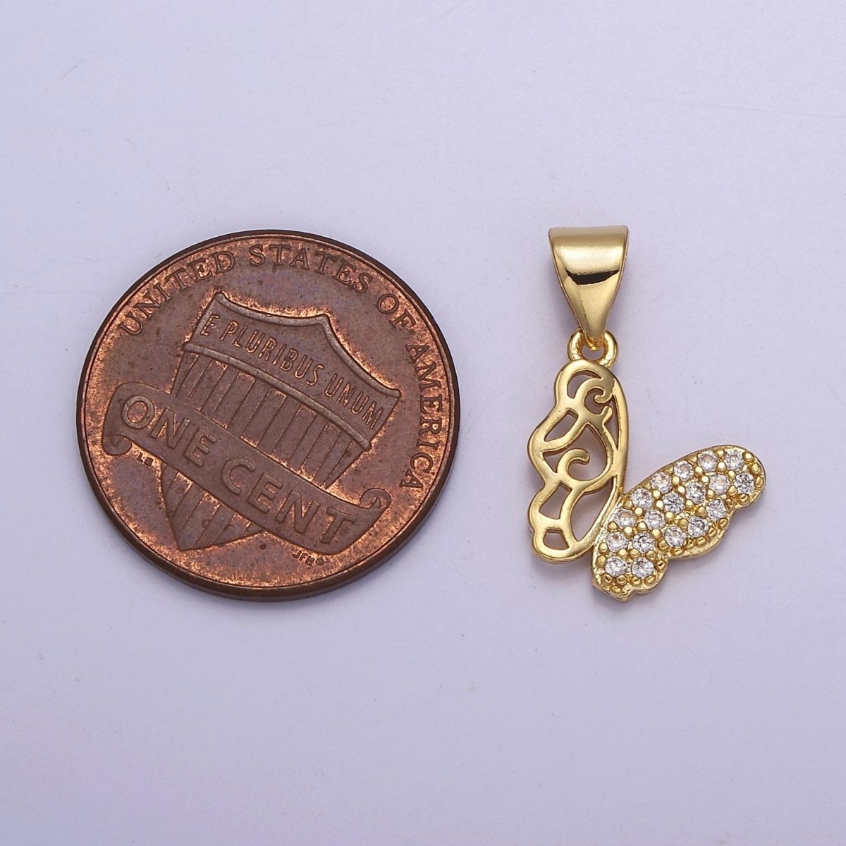 Dainty Gold Butterfly Pendant with Clear Cubic Zirconia Stone Mariposa Charm J-343 - DLUXCA