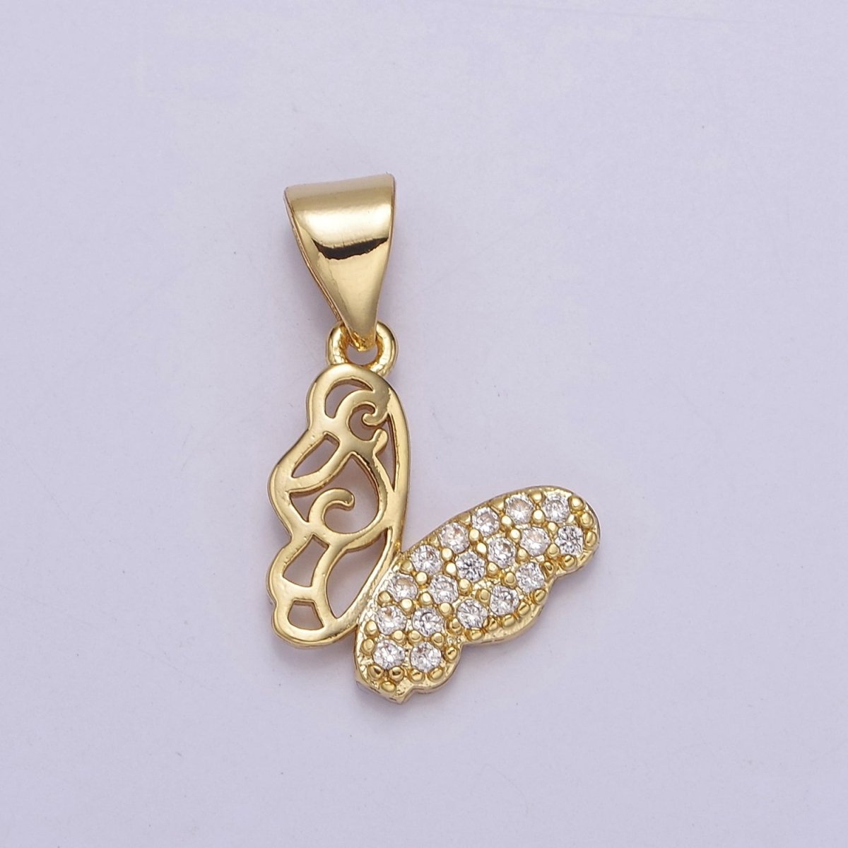 Dainty Gold Butterfly Pendant with Clear Cubic Zirconia Stone Mariposa Charm J-343 - DLUXCA