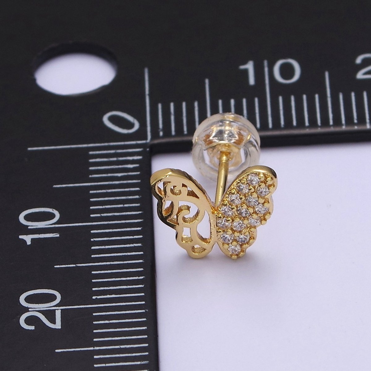 Dainty Gold Butterfly Stud Earrings, 18k Gold Filled Delicate Butterly Stud Earring Earlobe Earring V-127 - DLUXCA