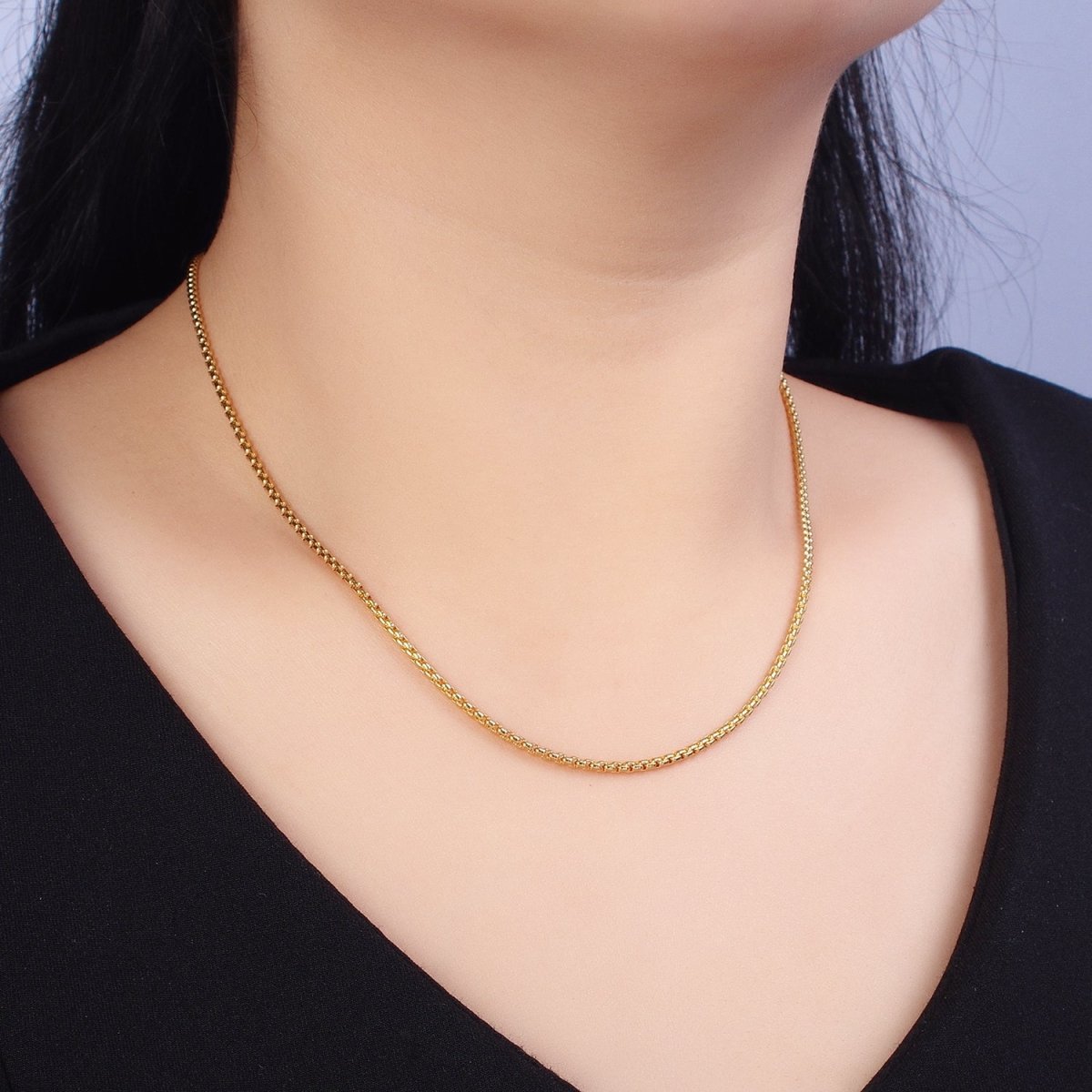 Dainty Gold Cable Rolo Chain Necklace | Waterproof | Unisex Silver Box Chain | Anti Tarnish | STAINLESS STEEL Chain | WA-1710 to WA-1712