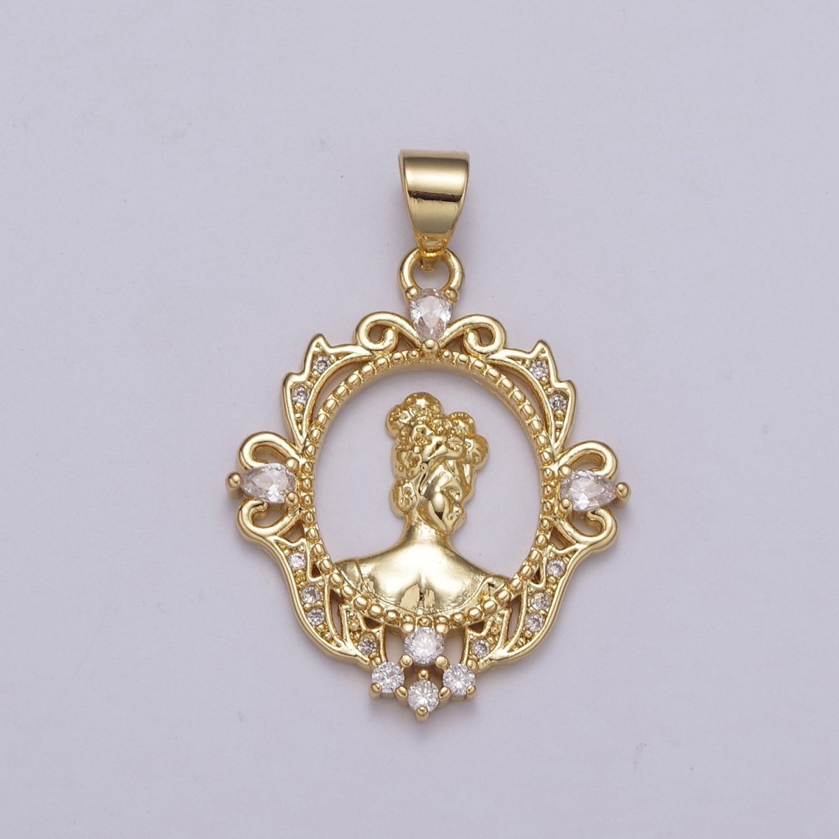 Dainty Gold Cameo Pendant Victorian Inspired Queen in the Mirror N-529 - DLUXCA