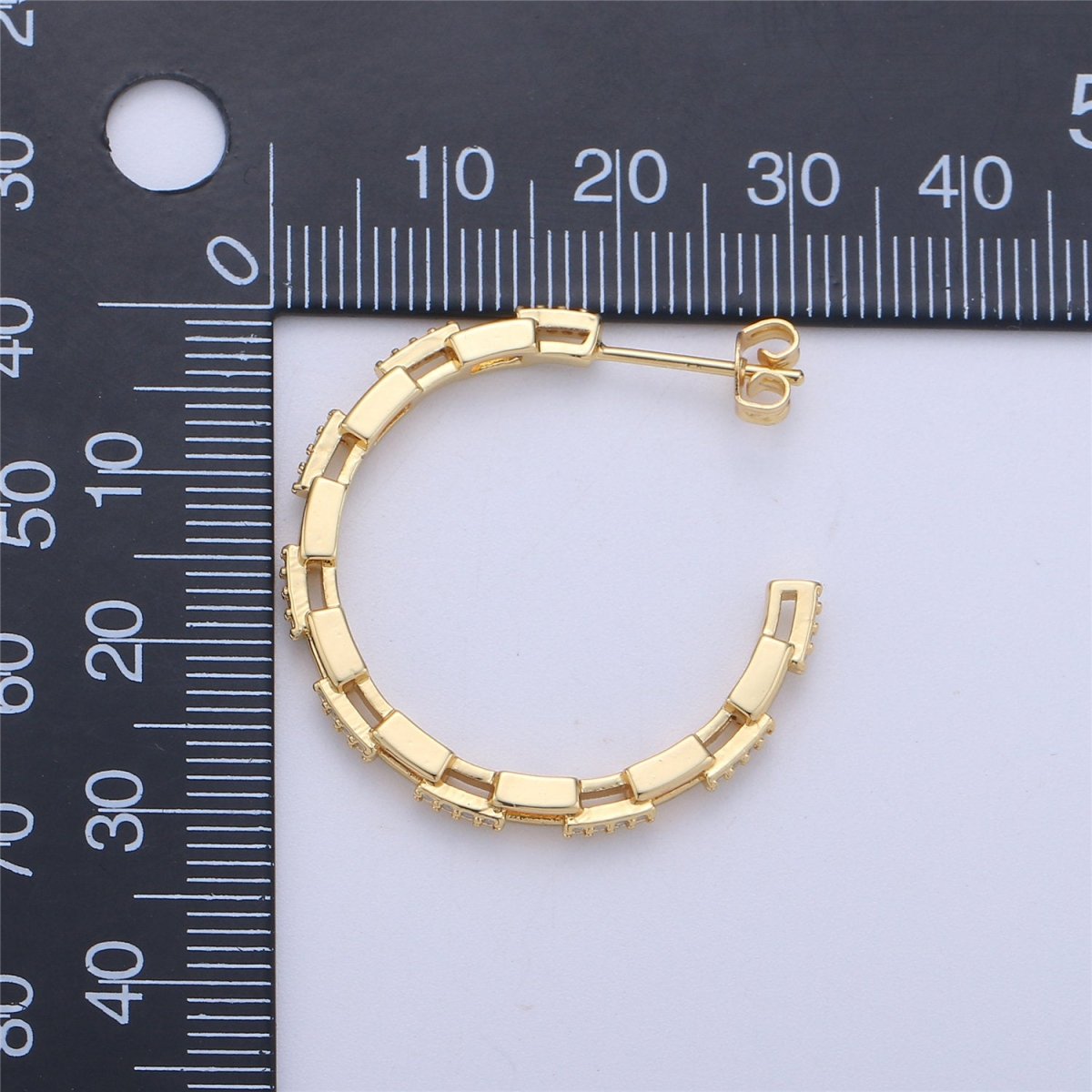 Dainty Gold Chain Earring- Curb Chain Earring - Micro Pave Thin Earring - Gold Filled Hoop Ring - Minimalist Jewelry - Silver Link Earring Q-537 Q-538