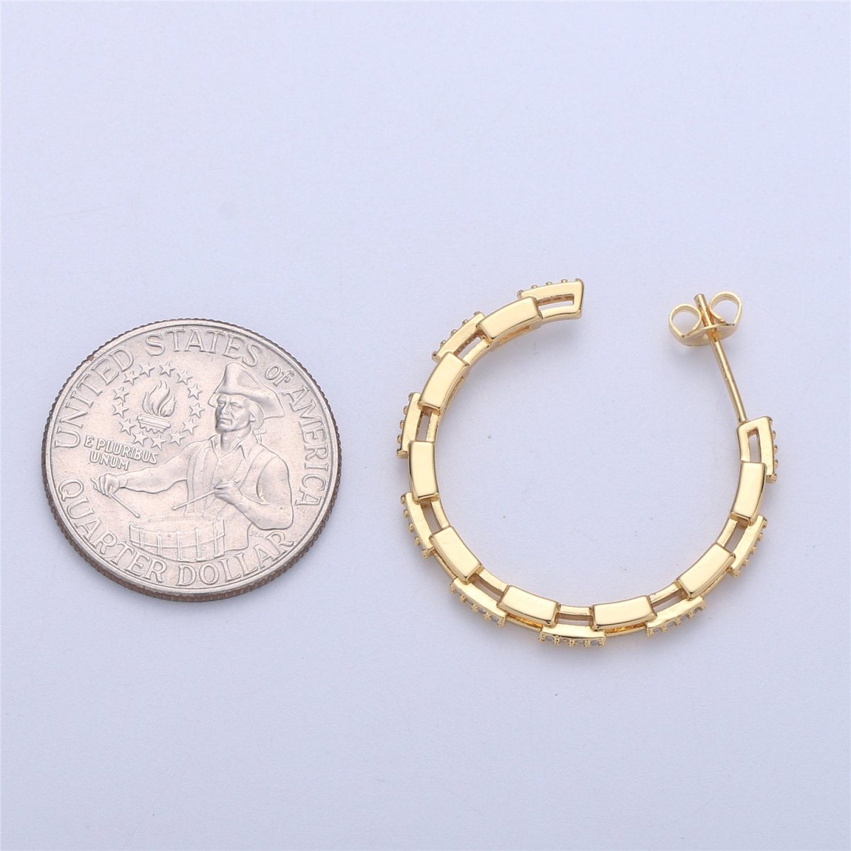 Dainty Gold Chain Earring- Curb Chain Earring - Micro Pave Thin Earring - Gold Filled Hoop Ring - Minimalist Jewelry - Silver Link Earring Q-537 Q-538