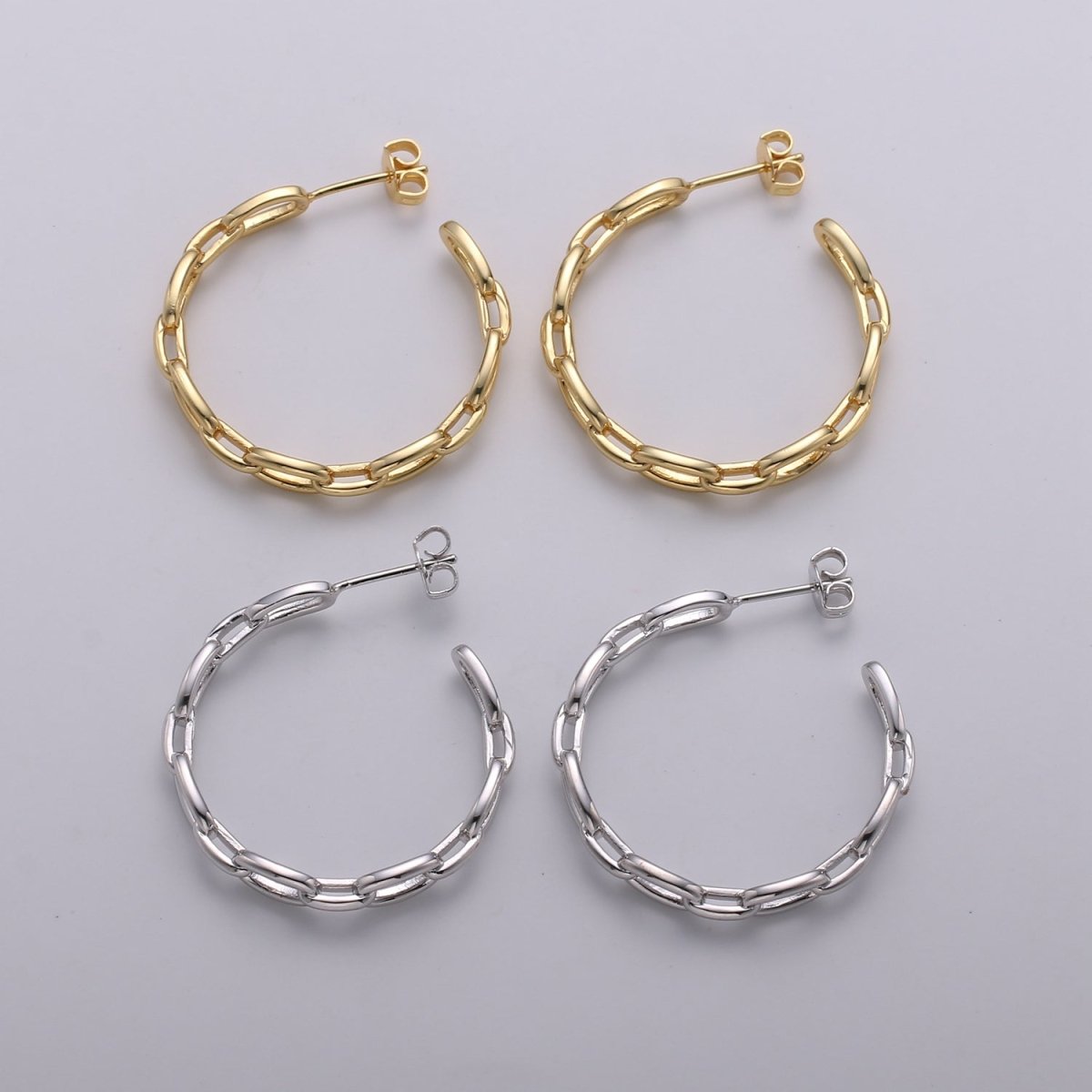 Dainty Gold Chain Earring- Curb Chain Earring - Thin Earring - Gold Filled Hoop Ring - Minimalist Jewelry - Cuban Link Earring K-874 K-875