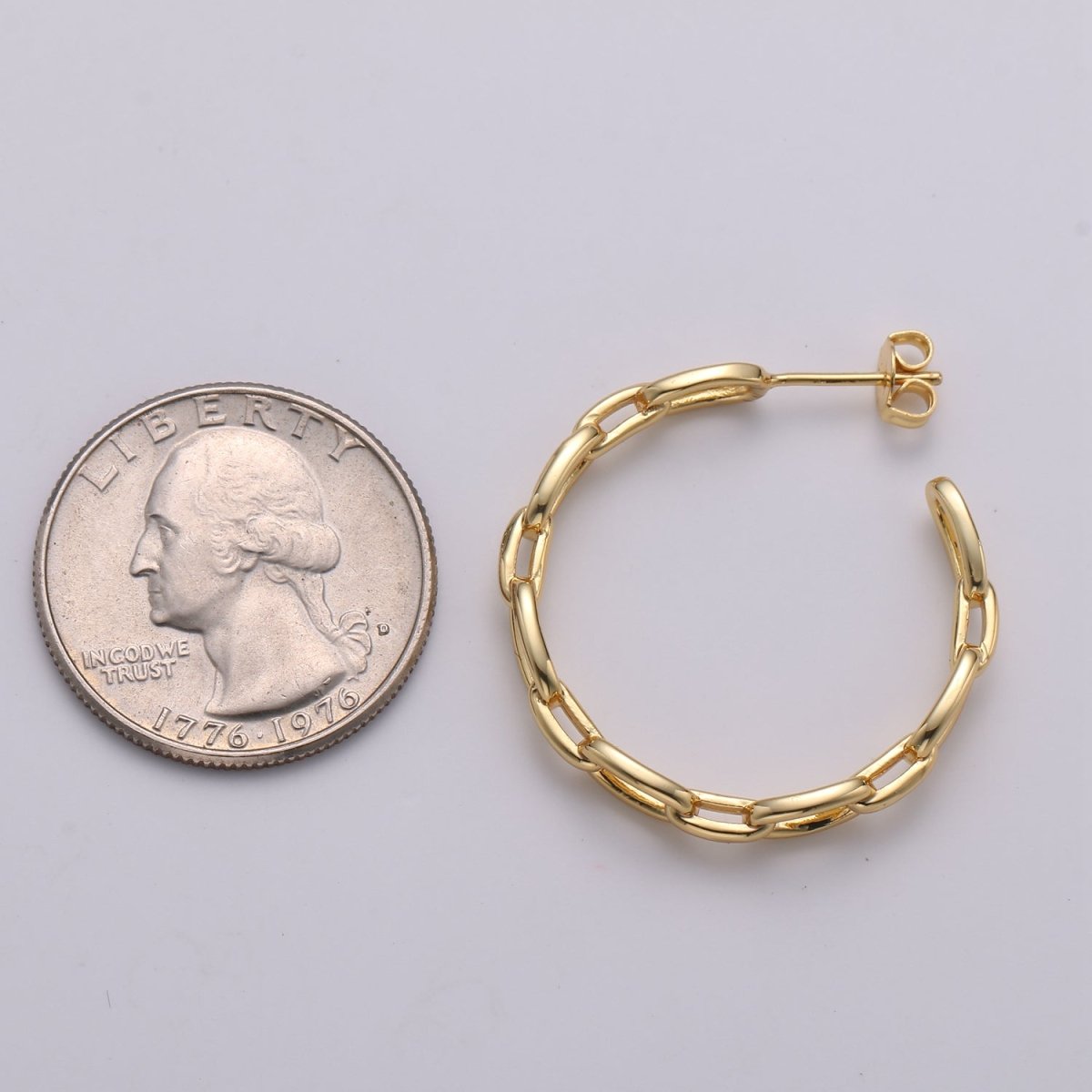 Dainty Gold Chain Earring- Curb Chain Earring - Thin Earring - Gold Filled Hoop Ring - Minimalist Jewelry - Cuban Link Earring K-874 K-875