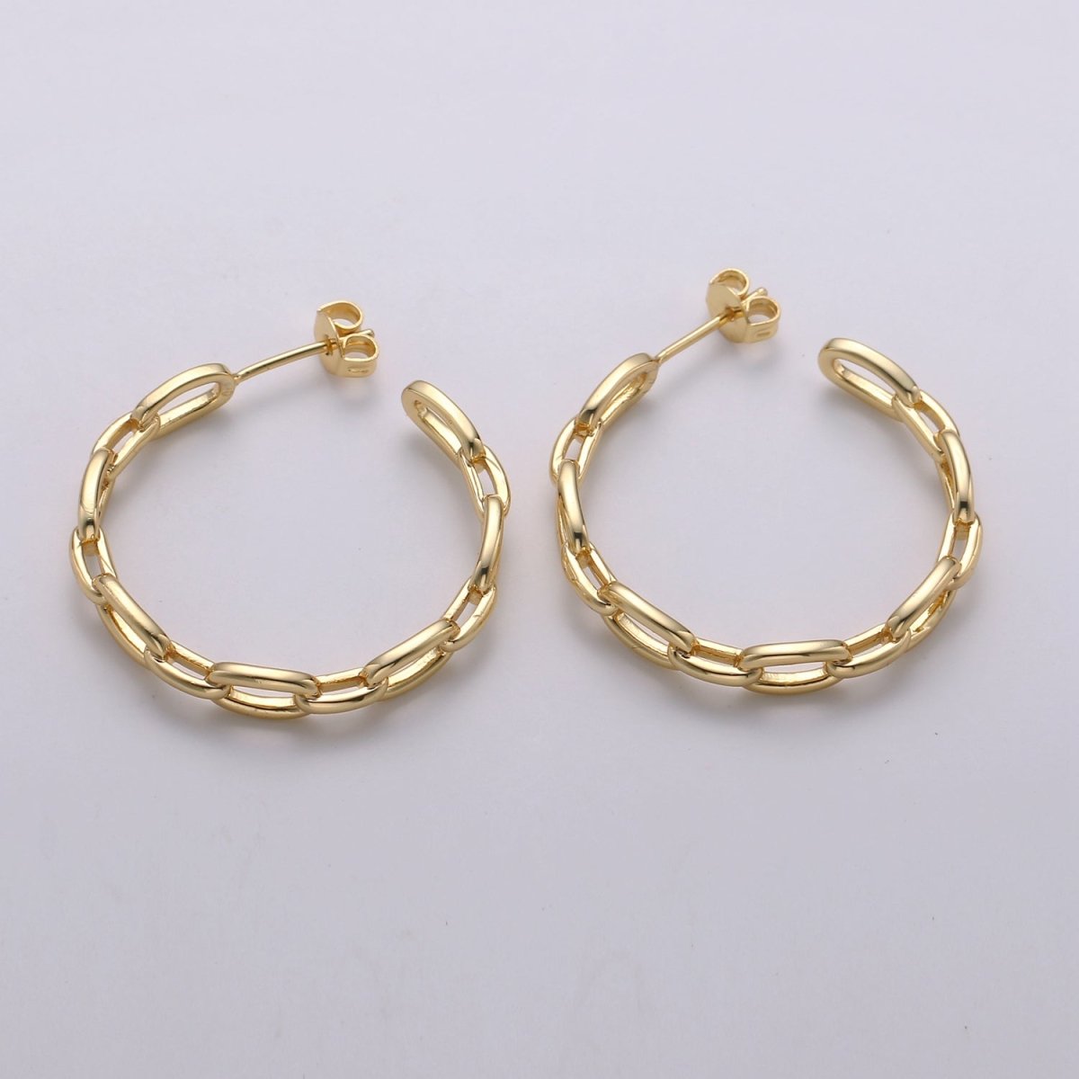 Dainty Gold Chain Earring- Curb Chain Earring - Thin Earring - Gold Filled Hoop Ring - Minimalist Jewelry - Cuban Link Earring K-874 K-875