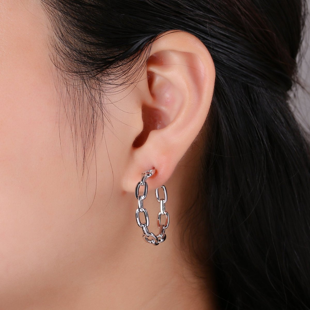 Dainty Gold Chain Earring- Curb Chain Earring - Thin Earring - Gold Filled Hoop Ring - Minimalist Jewelry - Cuban Link Earring K-874 K-875