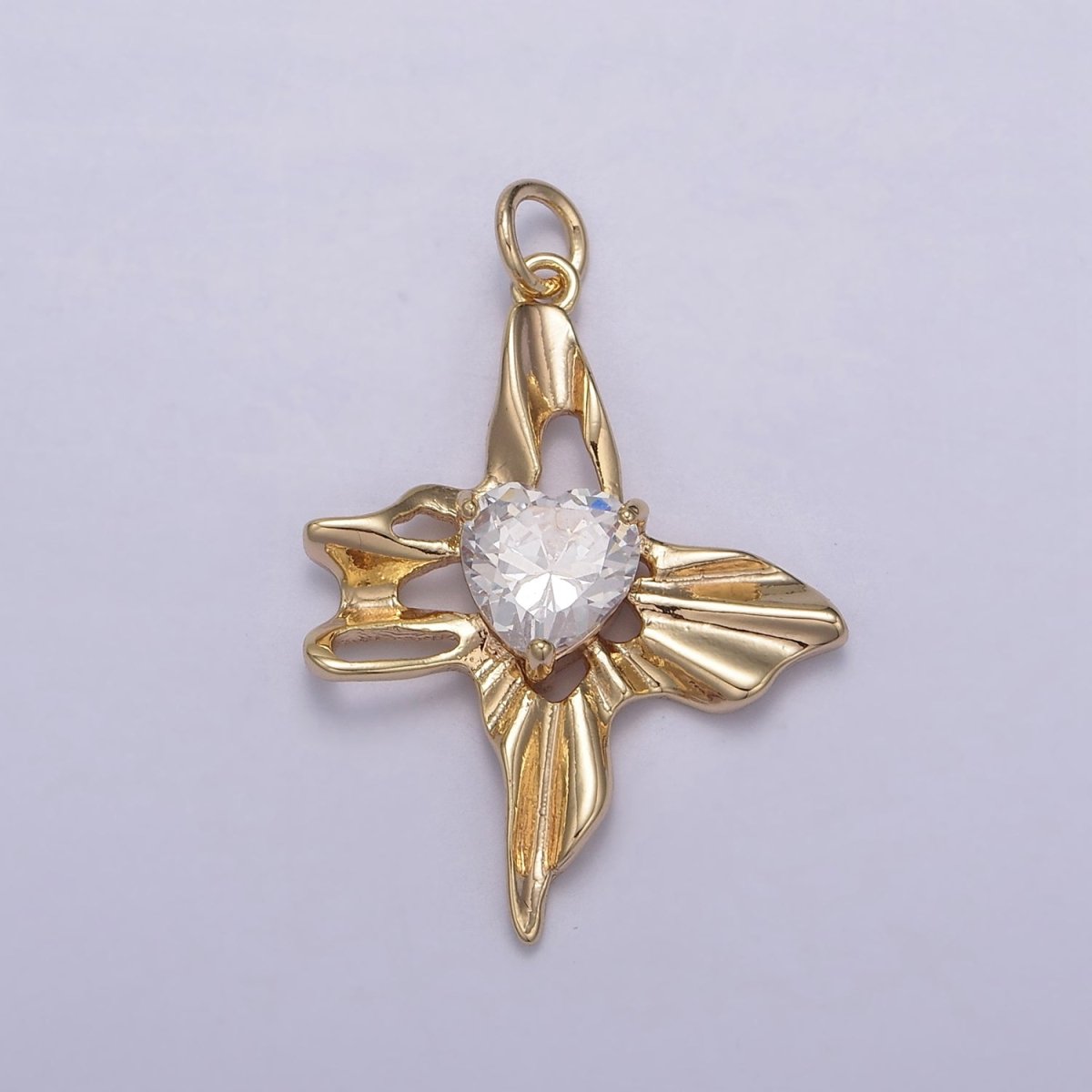 Dainty Gold Clear Heart Diamond Cubic Zirconia Charm N-830 - DLUXCA