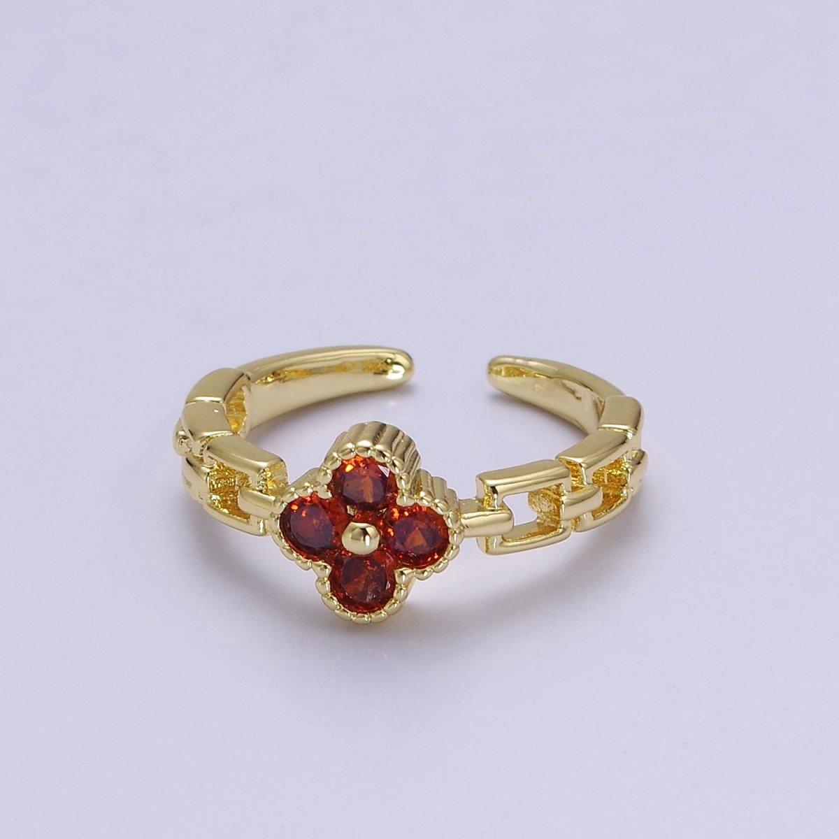 Dainty Gold Clover Ring Clear Orange Cz Stone for Lucky Jewelry O-2113 O-2114
