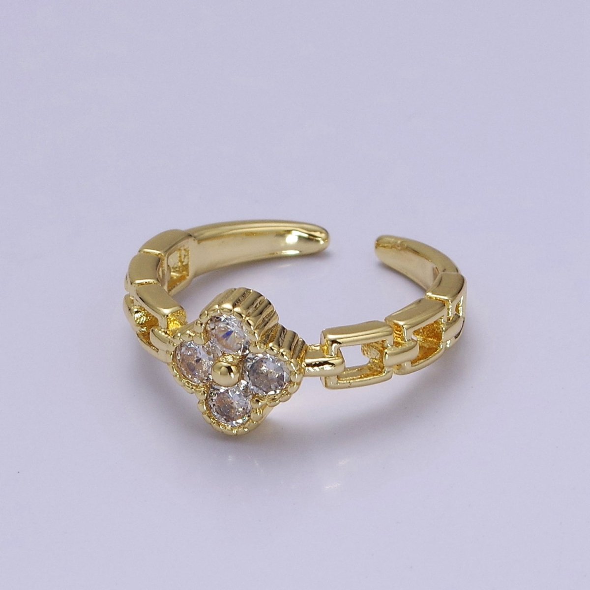 Dainty Gold Clover Ring Clear Orange Cz Stone for Lucky Jewelry O-2113 O-2114