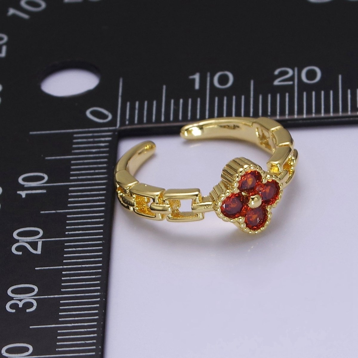 Dainty Gold Clover Ring Clear Orange Cz Stone for Lucky Jewelry O-2113 O-2114