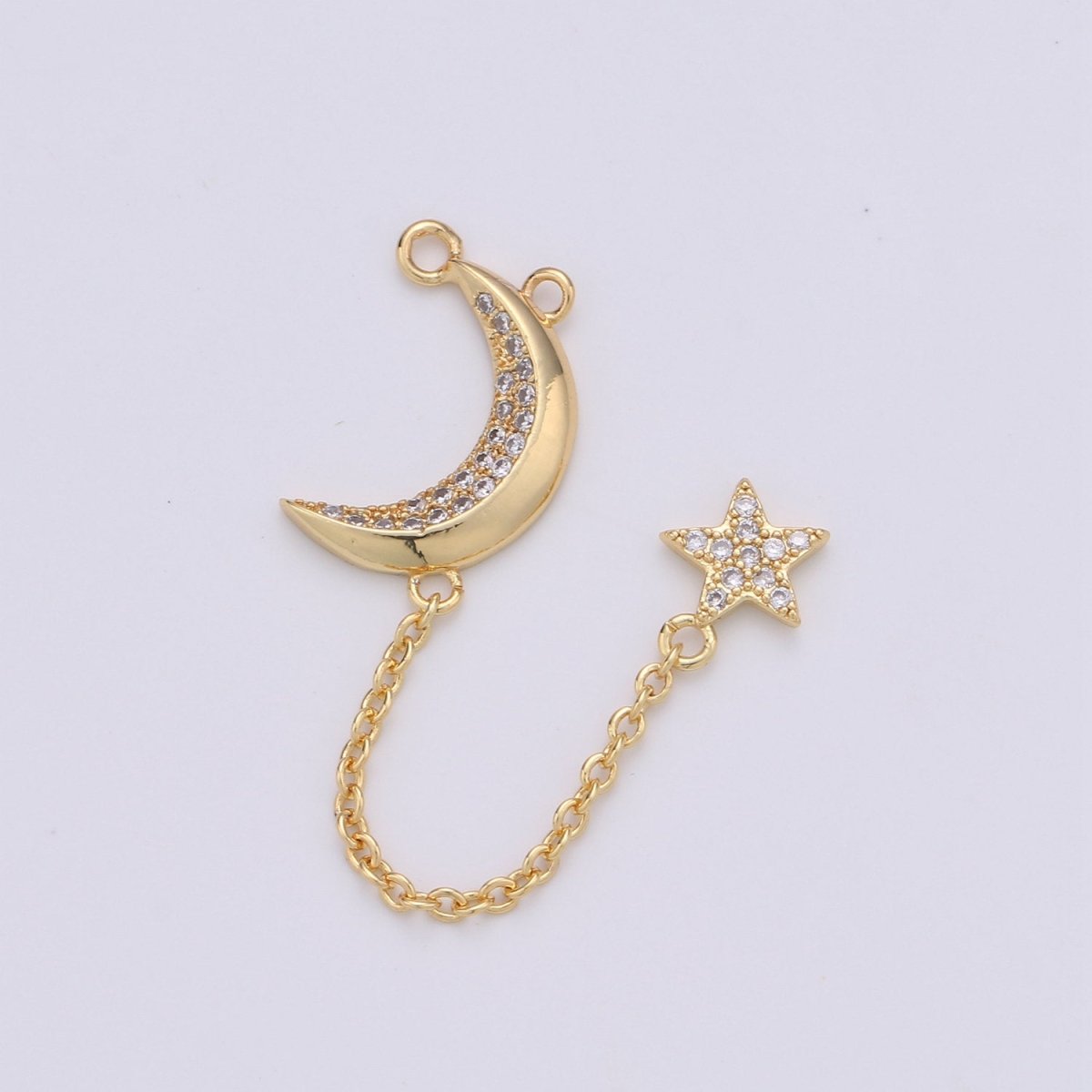 Dainty Gold Crescent Moon Charm Gold star Pendant for Lariat necklace Jewelry Making Supply Micro Pave Celestial Jewelry K-407 K-408