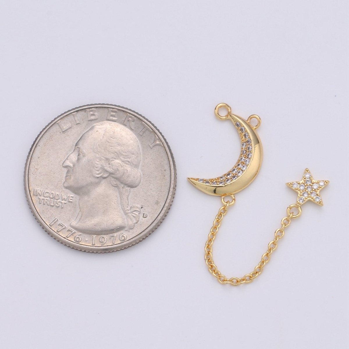 Dainty Gold Crescent Moon Charm Gold star Pendant for Lariat necklace Jewelry Making Supply Micro Pave Celestial Jewelry K-407 K-408