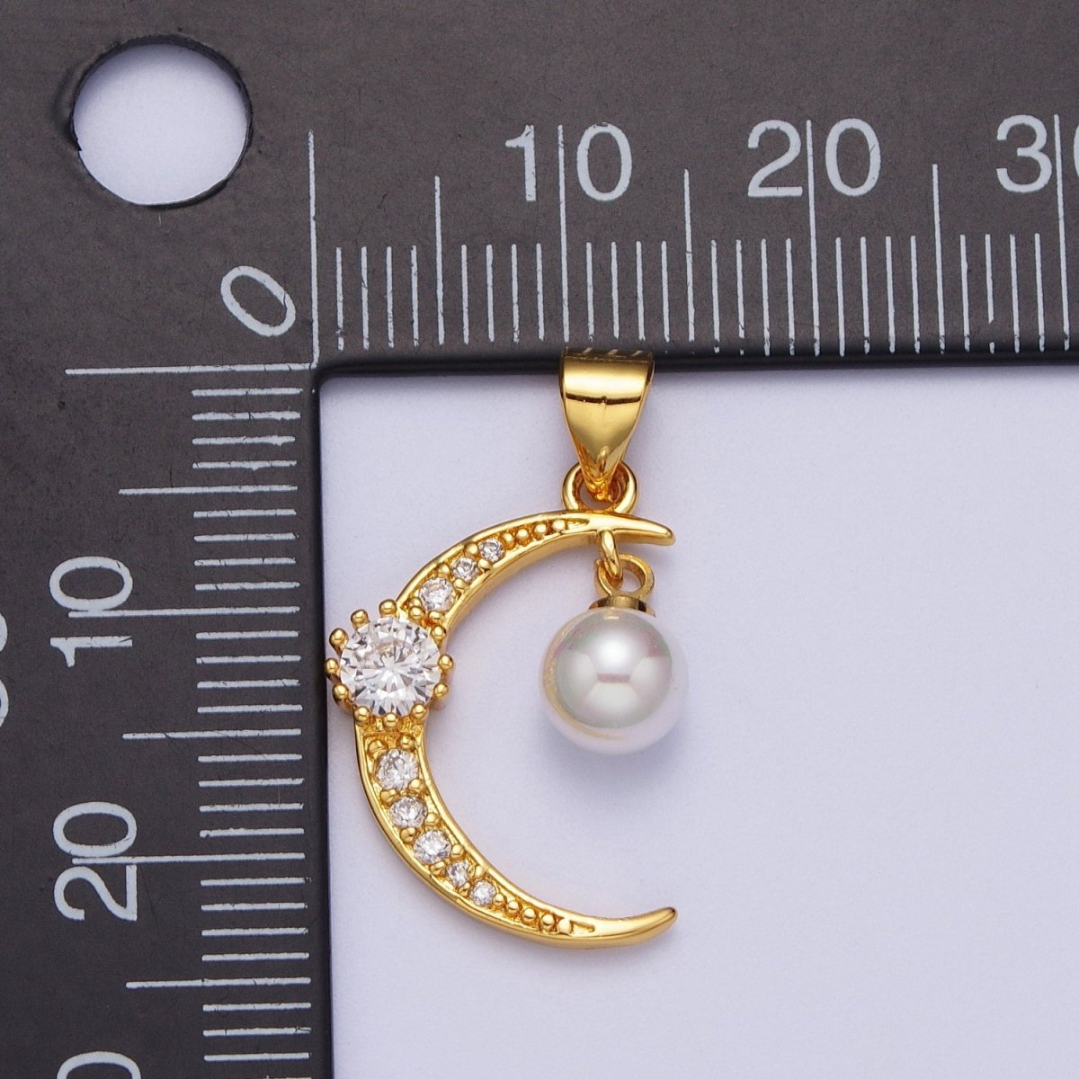 Dainty Gold Crescent Moon Charm with Pearl for Necklace Pendant X-697 - DLUXCA