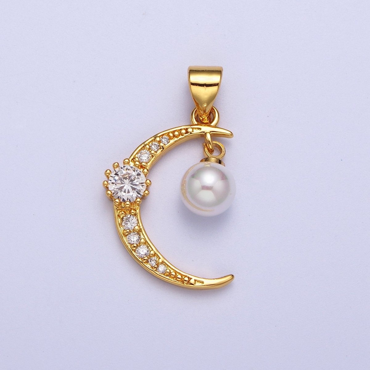 Dainty Gold Crescent Moon Charm with Pearl for Necklace Pendant X-697 - DLUXCA