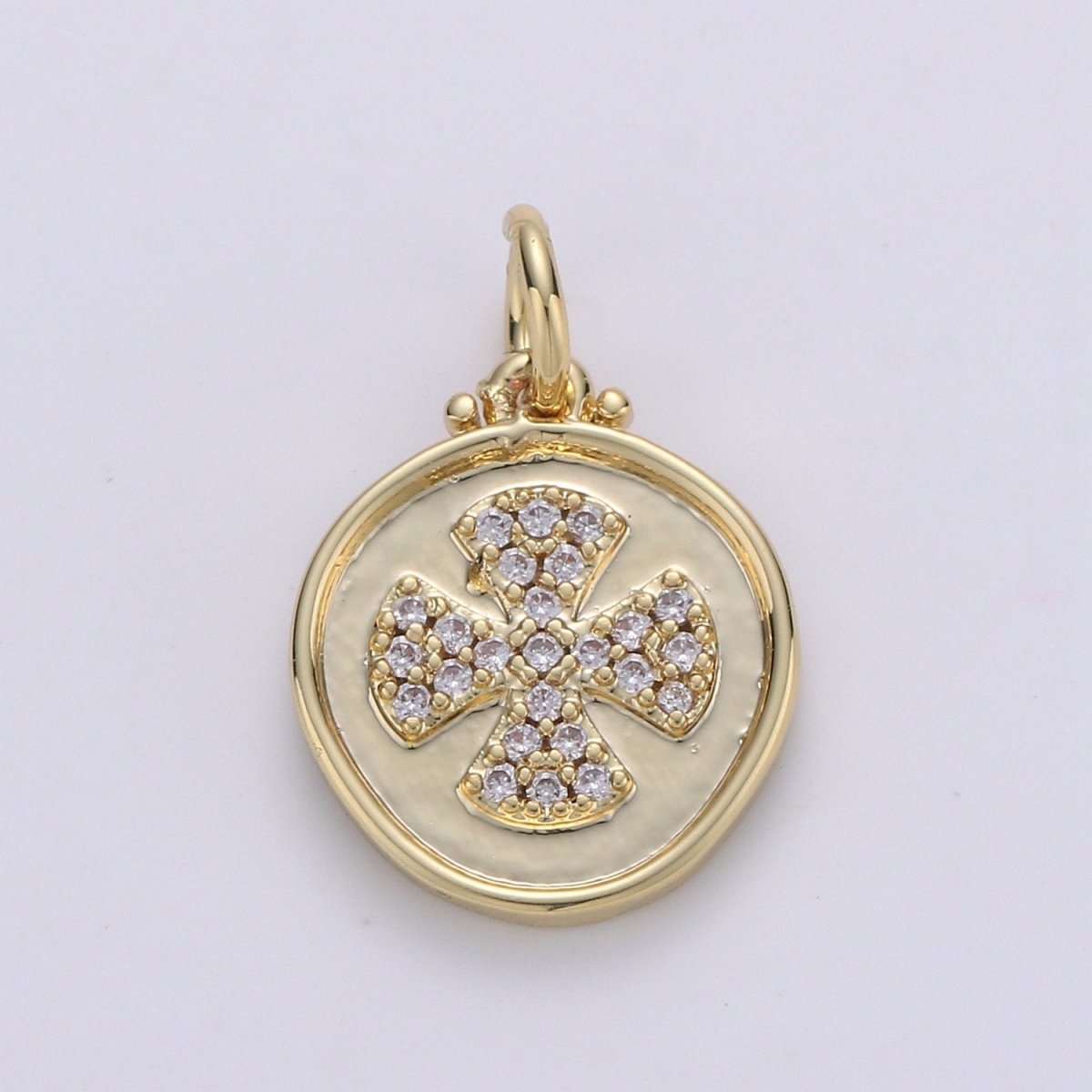Dainty Gold Cross Charm Micro Pave Cross Charm Cubic Round Disc Coin charm for Bracelet earring Necklace Component Supply D-129 - DLUXCA