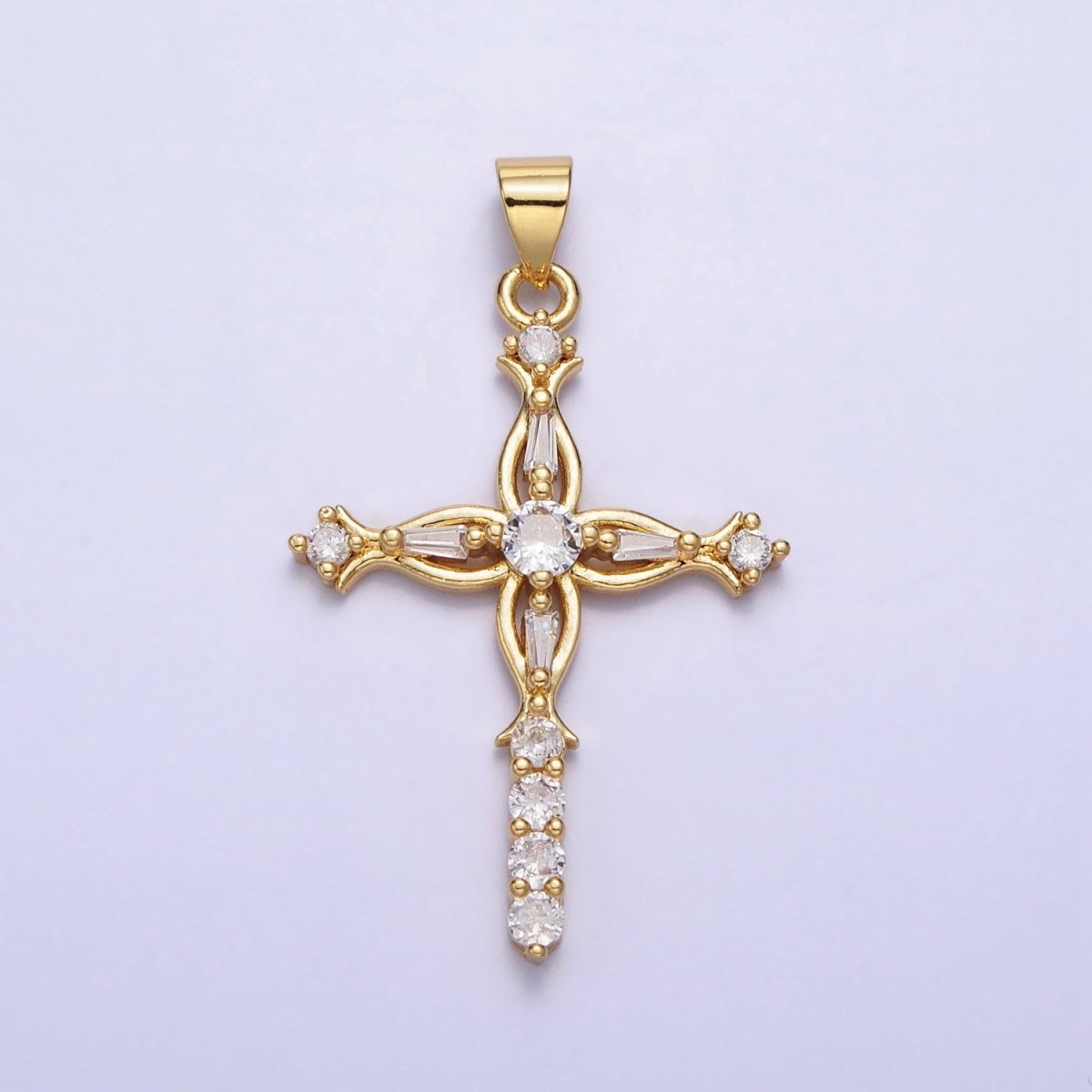 Dainty Gold Cross Pendant Micro Pave Cz Cross Charm AA-254 - DLUXCA
