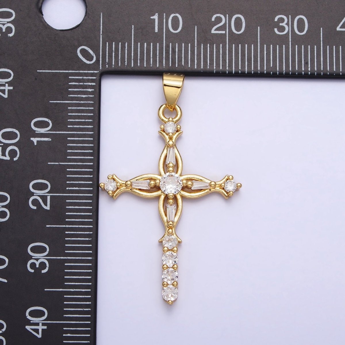 Dainty Gold Cross Pendant Micro Pave Cz Cross Charm AA-254 - DLUXCA