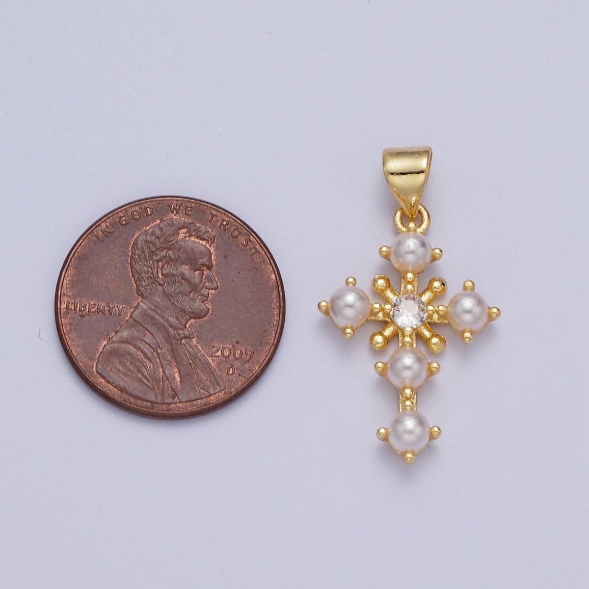 Dainty Gold Cross Pendant Pearl Cross Charm for Religious Jewelry H-663 - DLUXCA