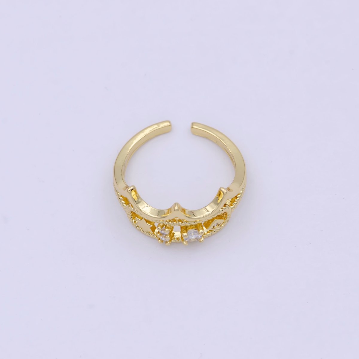 Dainty Gold Crown Ring Clear Tiara Cz Ring Open Adjustable Stackable Jewelry S-396 - DLUXCA