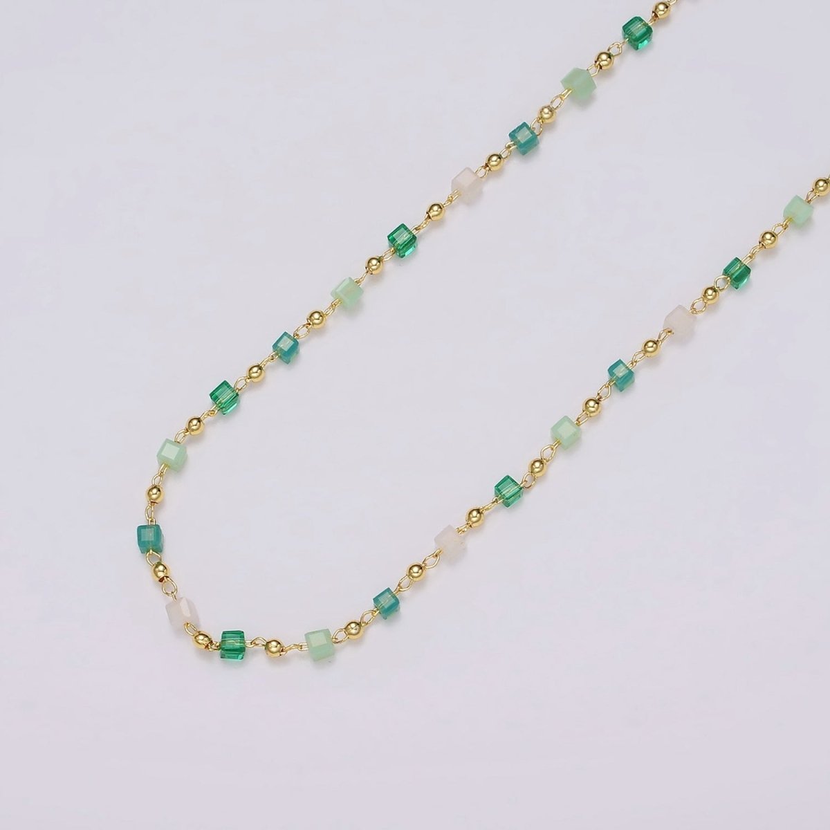 Dainty Gold Cube Beaded Chain for Jewelry Making Gold Satellite Crystal Bead Chain by Yard | ROLL-1390 - DLUXCA