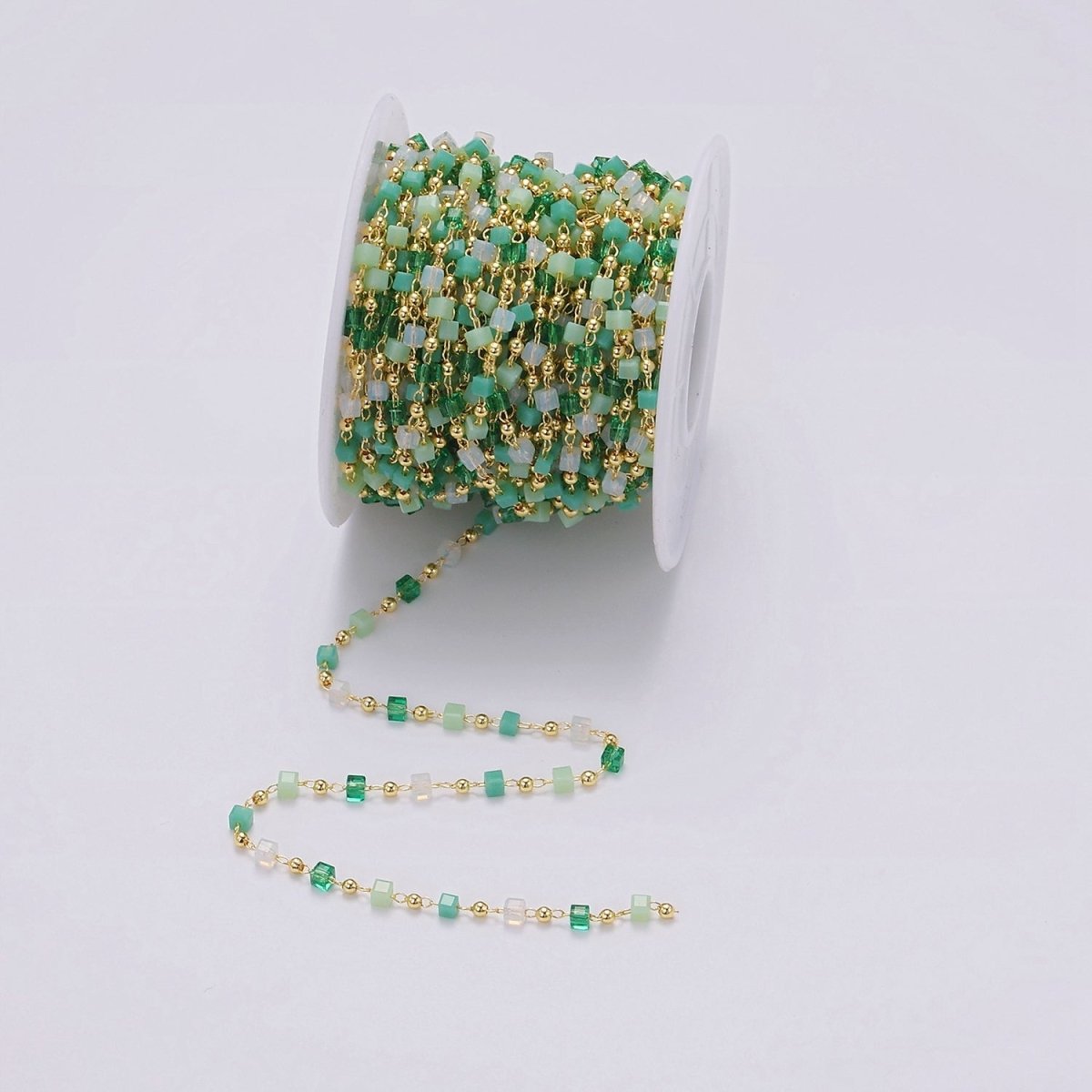 Dainty Gold Cube Beaded Chain for Jewelry Making Gold Satellite Crystal Bead Chain by Yard | ROLL-1390 - DLUXCA