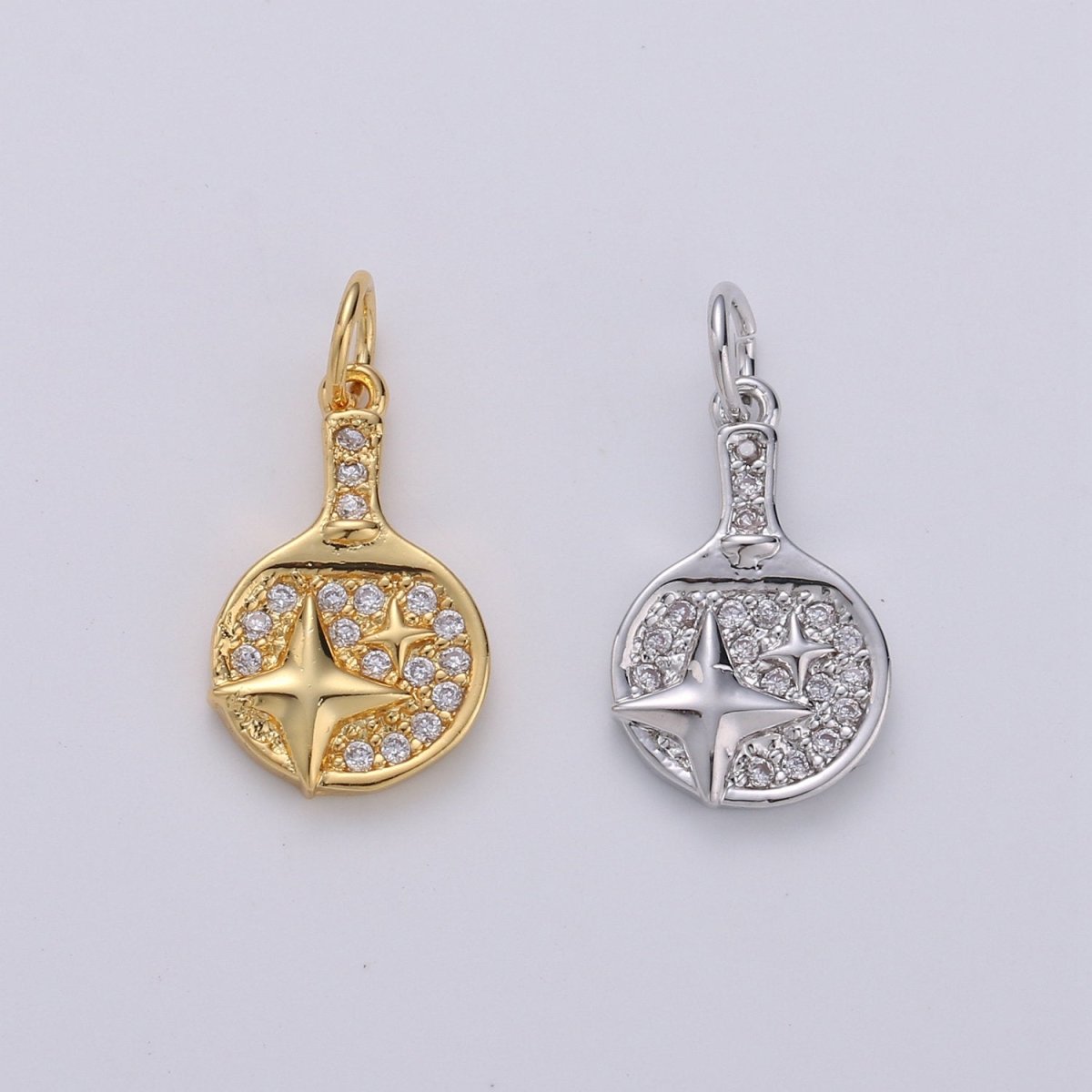 Dainty Gold Cubic North Star charm, CZ, Brass, Nickel free, Star pendant, Necklace supplies, Jewelry makings for Bracelet Earring Component D-281 D-282