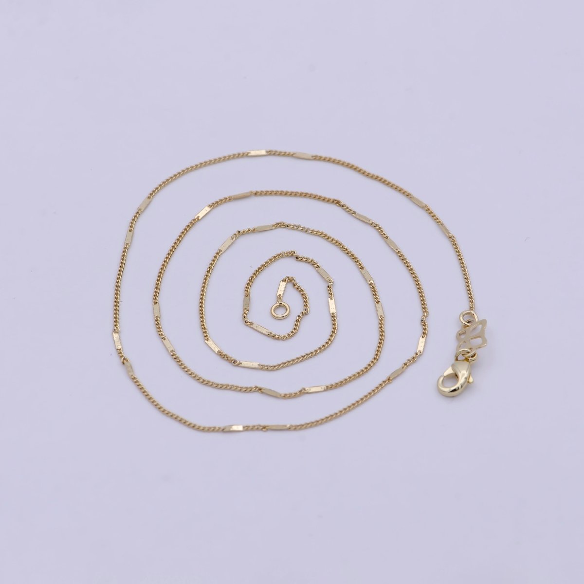 Dainty Gold Curb Chain 0.8 MM Fine 14k Gold Filled Minimalist Chain 17.7" Wholesale Necklace | WA-750 Clearance Pricing - DLUXCA