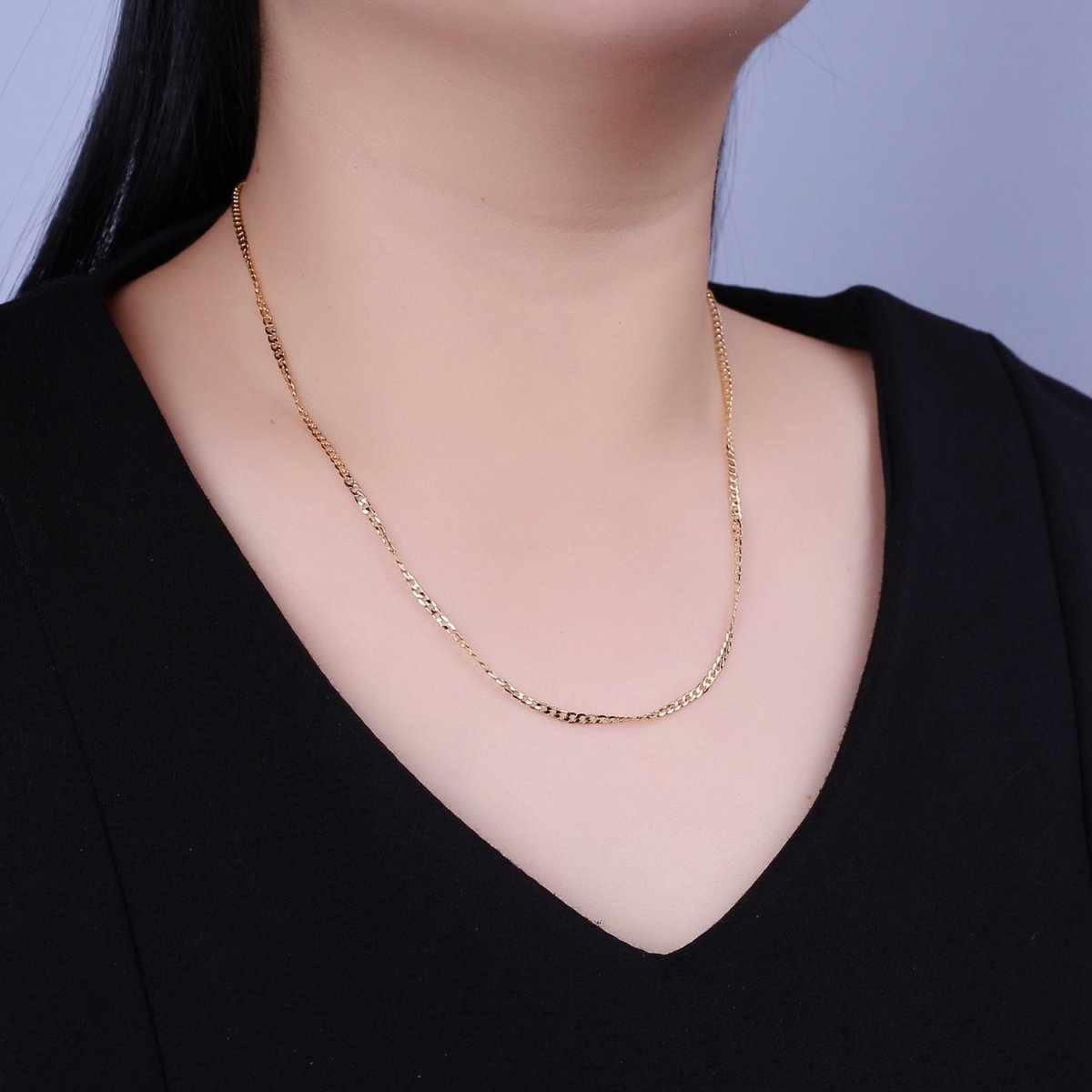 Dainty Gold Curb Chain Necklace 18 inch + 2 inch extender Layering Jewelry | WA-871 Clearance Pricing