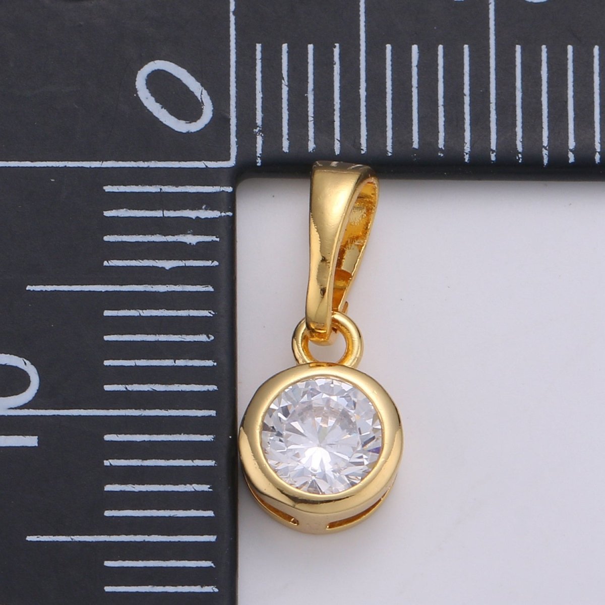 Dainty Gold Cz Bezel Cut Pendant, Solitaire Diamond Cubic Charm for Easy Self-Making Jewelry J-231