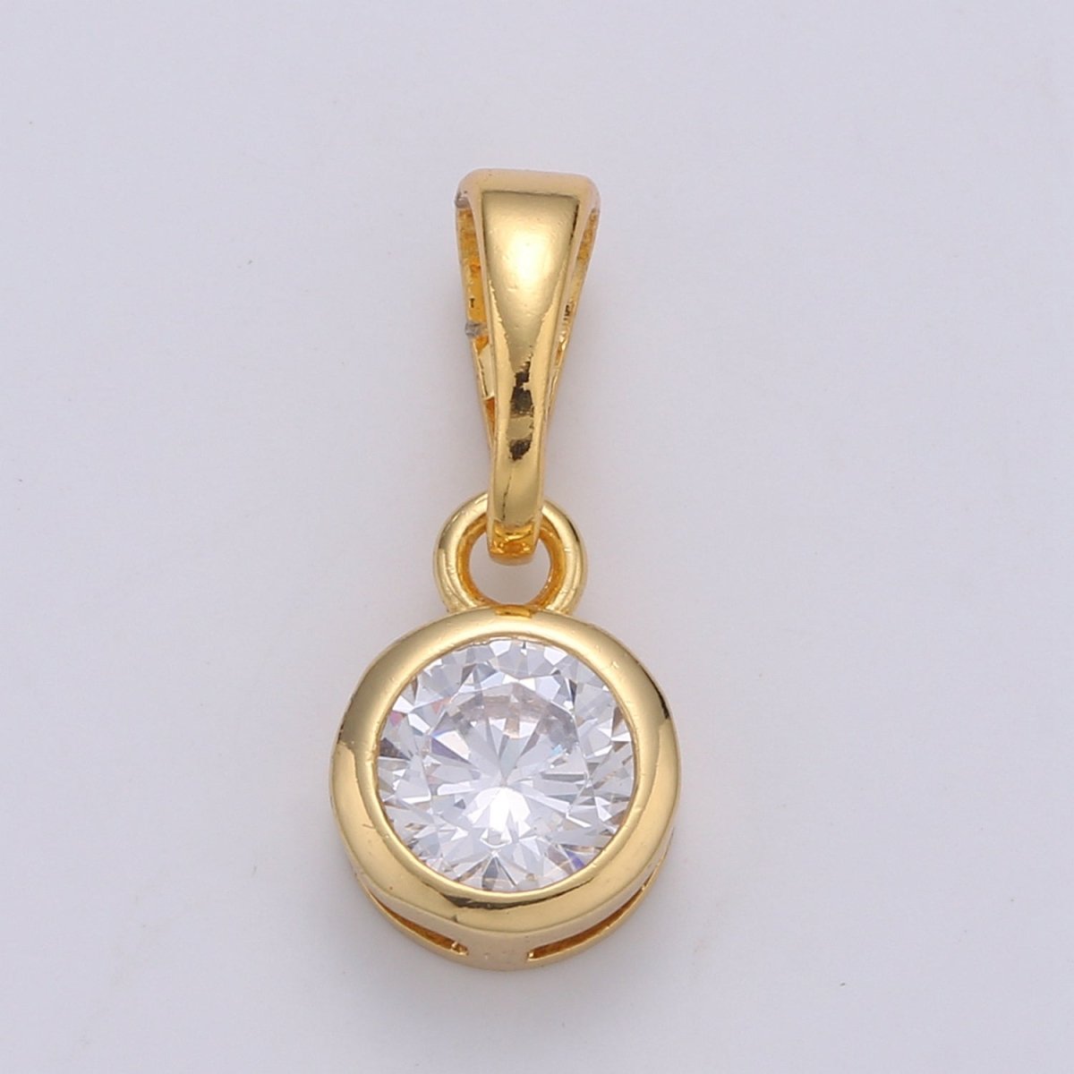 Dainty Gold Cz Bezel Cut Pendant, Solitaire Diamond Cubic Charm for Easy Self-Making Jewelry J-231