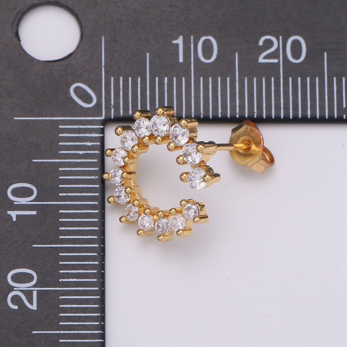 Dainty Gold Cz Cluster Stud Earrings, Clear Micro Pave Stud, Gold Clear Stud, Gold Earring Minimalist Geometric Design for Christmas gift Q-249 - DLUXCA